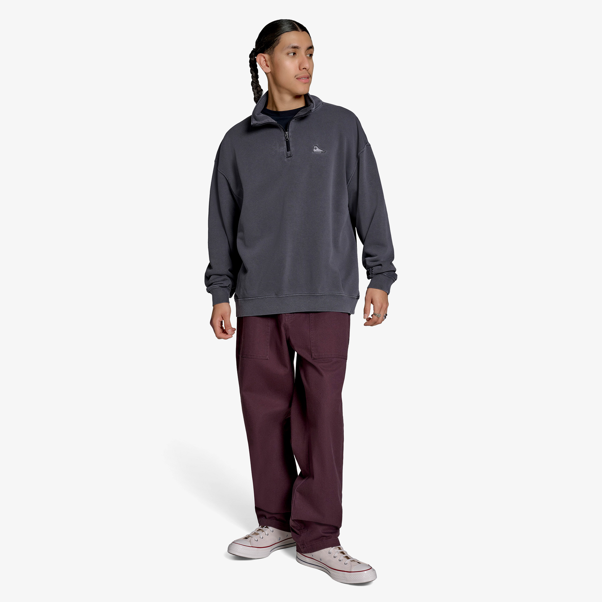 Converse Loose Fit Sneaker Patch Half Zip Erkek Siyah Sweatshirt