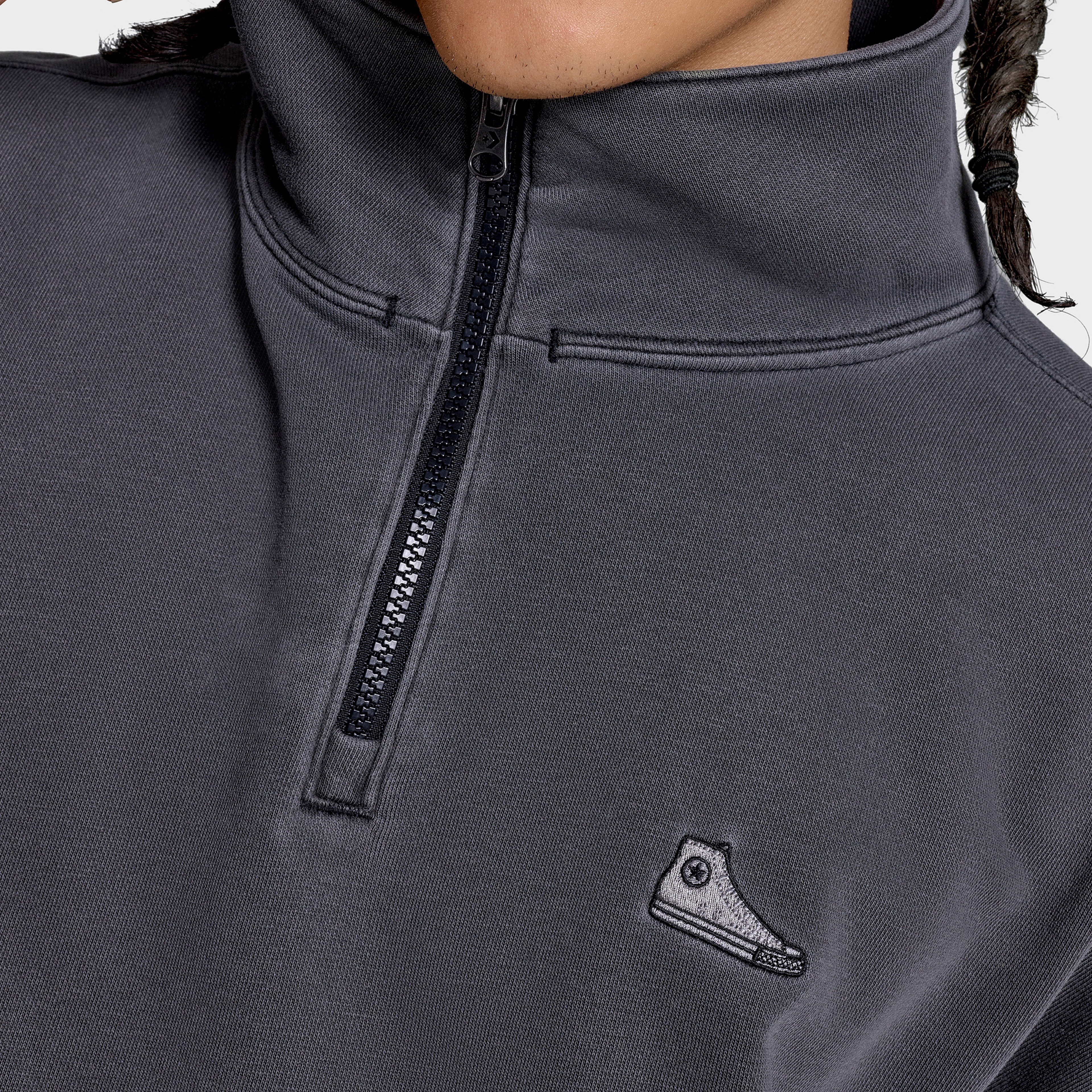 Converse Loose Fit Sneaker Patch Half Zip Erkek Siyah Sweatshirt