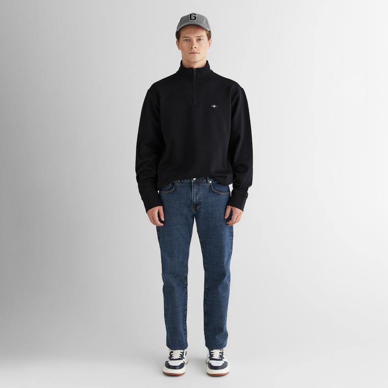 GANT Erkek Siyah Relaxed Fit Yarım Fermuarlı Sweatshirt