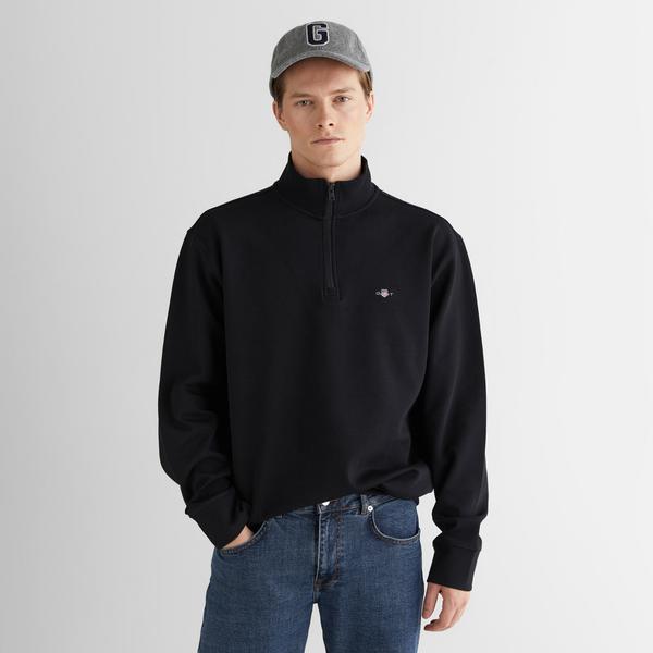 GANT Erkek Siyah Relaxed Fit Yarım Fermuarlı Sweatshirt