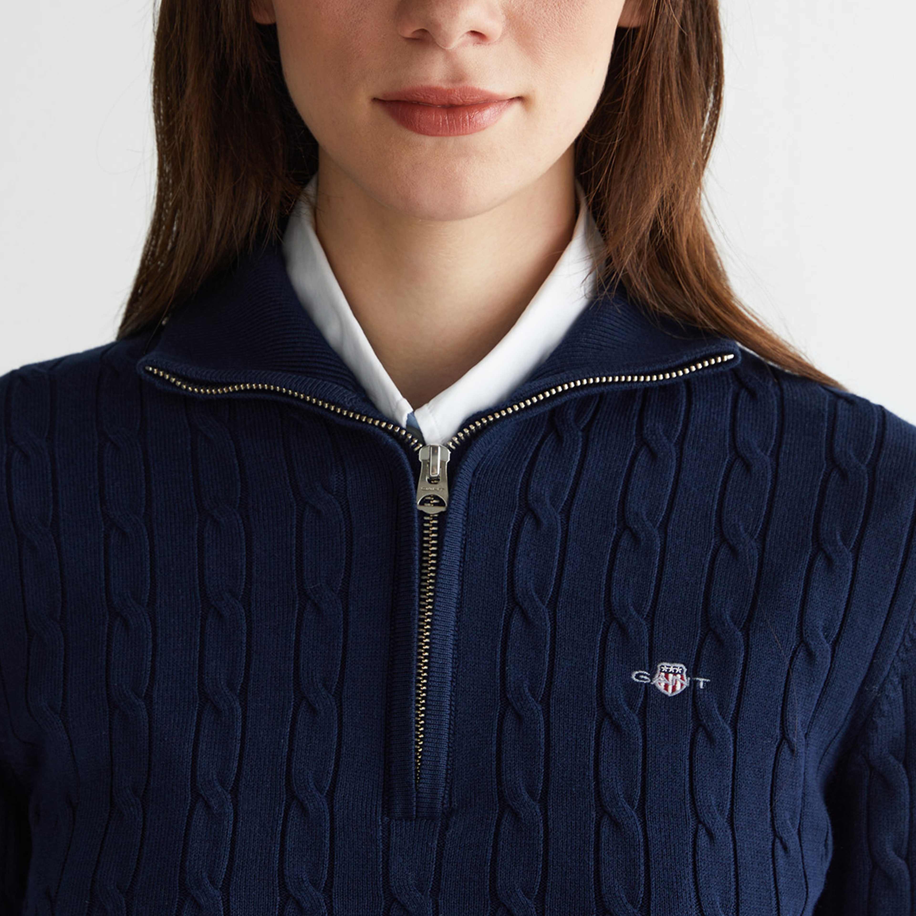 GANT Kadın Lacivert Regular Fit Yarım Fermuarlı Triko