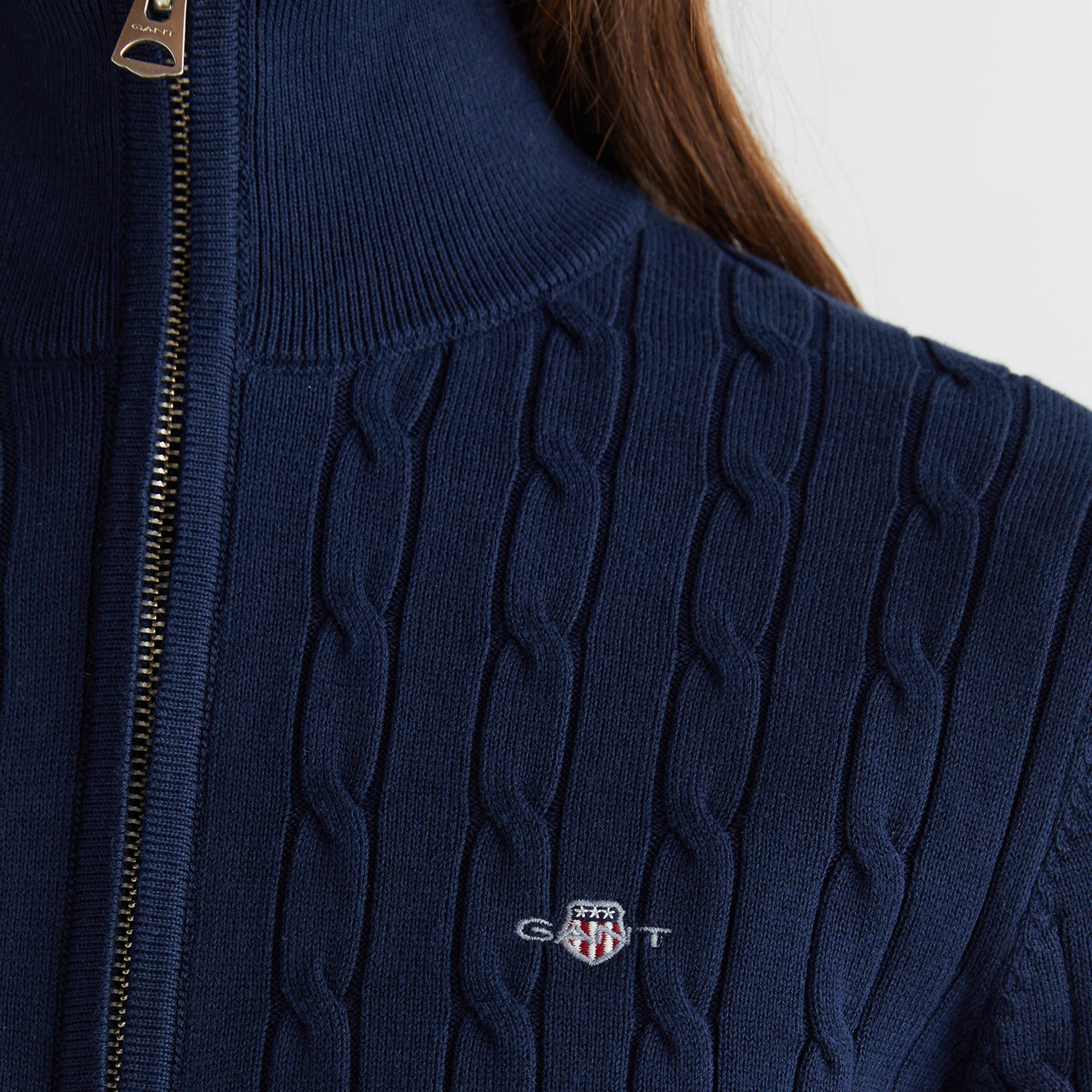 GANT Kadın Lacivert Regular Fit Yarım Fermuarlı Triko