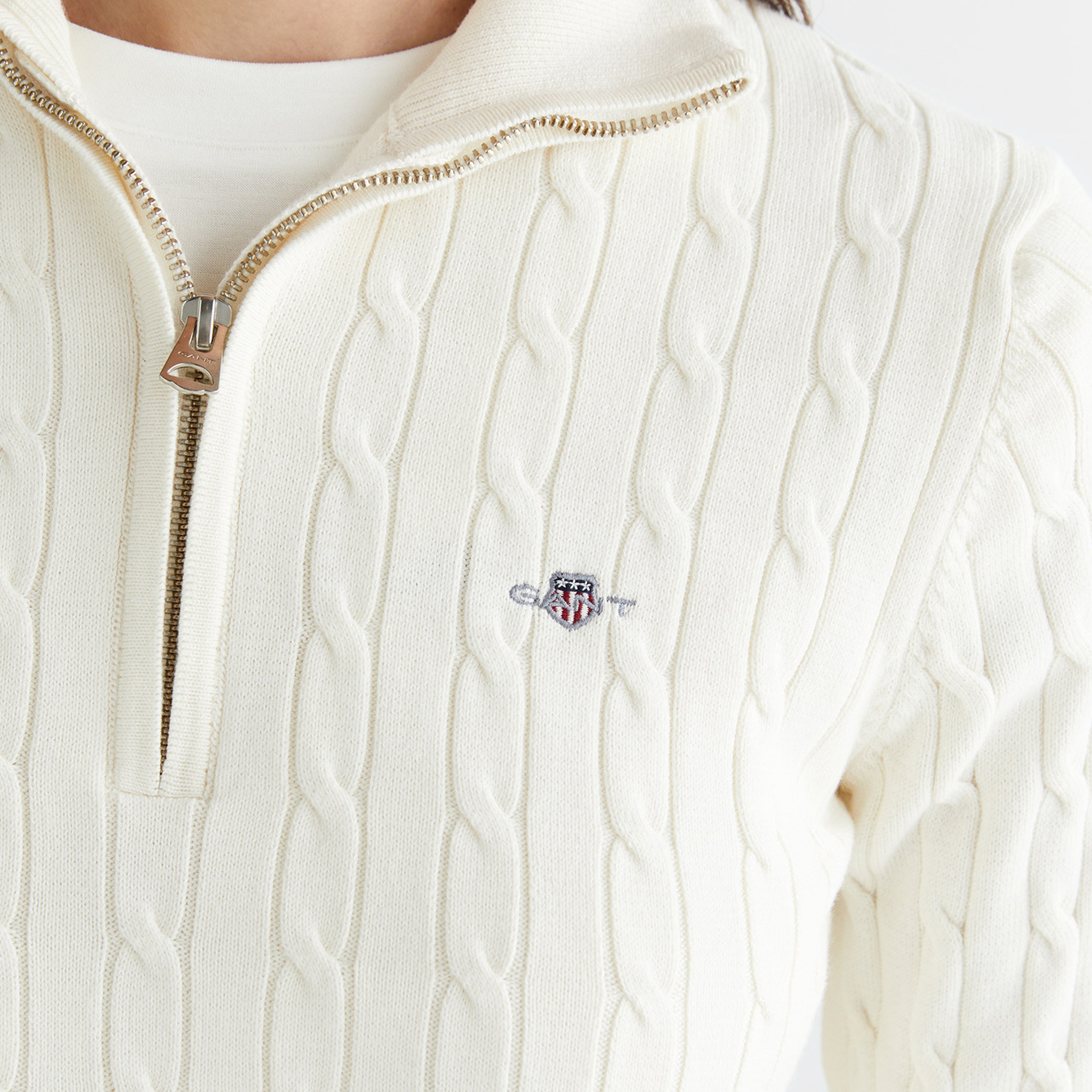 GANT Kadın Beyaz Regular Fit Yarım Fermuarlı Triko