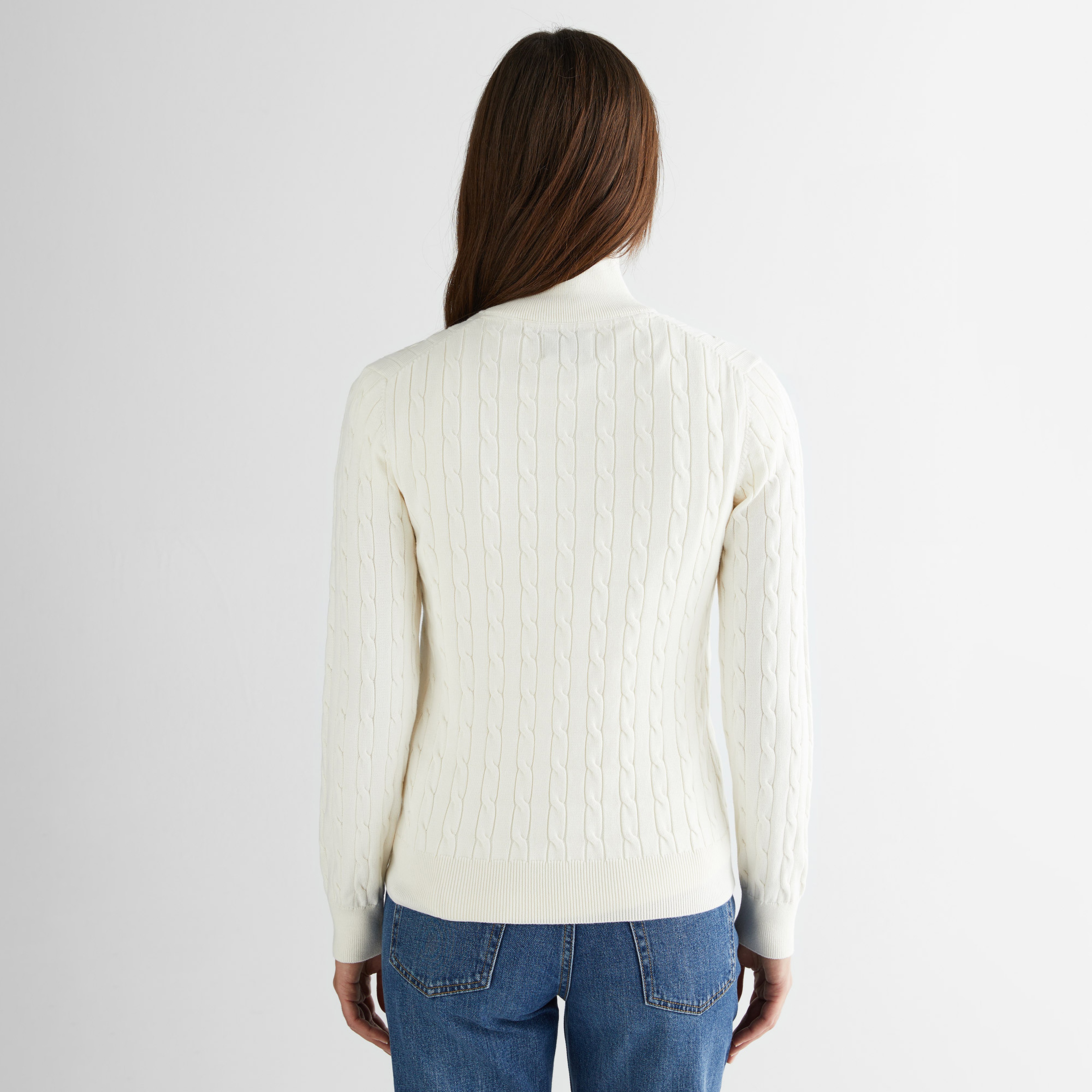 GANT Kadın Beyaz Regular Fit Yarım Fermuarlı Triko