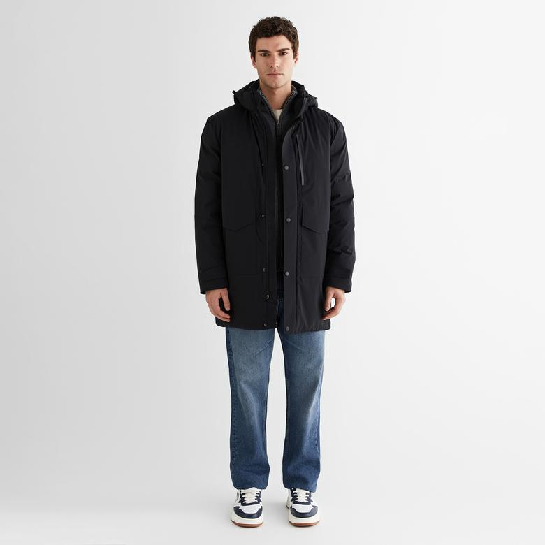 GANT Erkek Siyah Standart Fit Kapüşonlu Mont