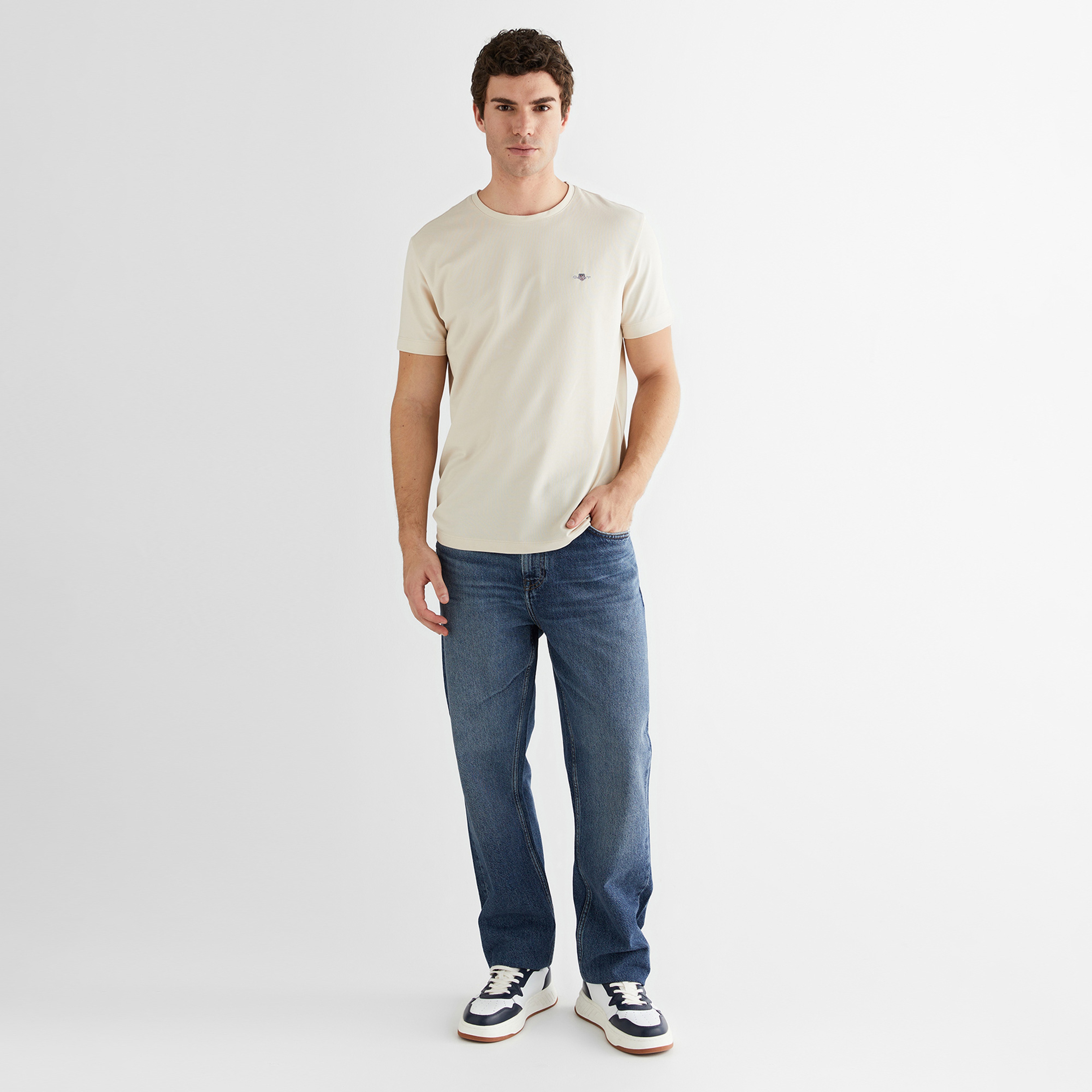 GANT Erkek Bej Regular Fit Bisiklet Yaka T-Shirt
