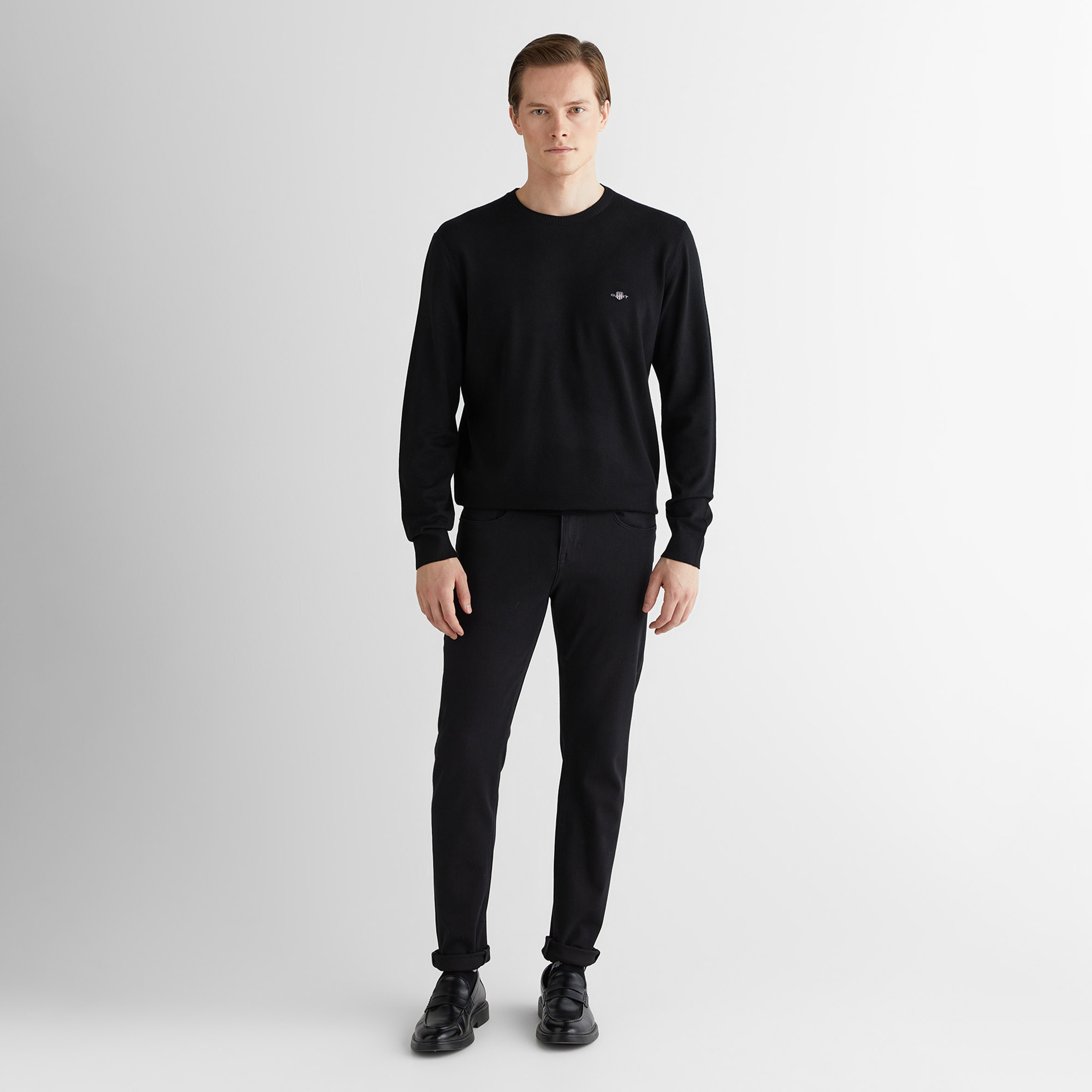 GANT Erkek Siyah Standart Fit Bisiklet Yaka Triko