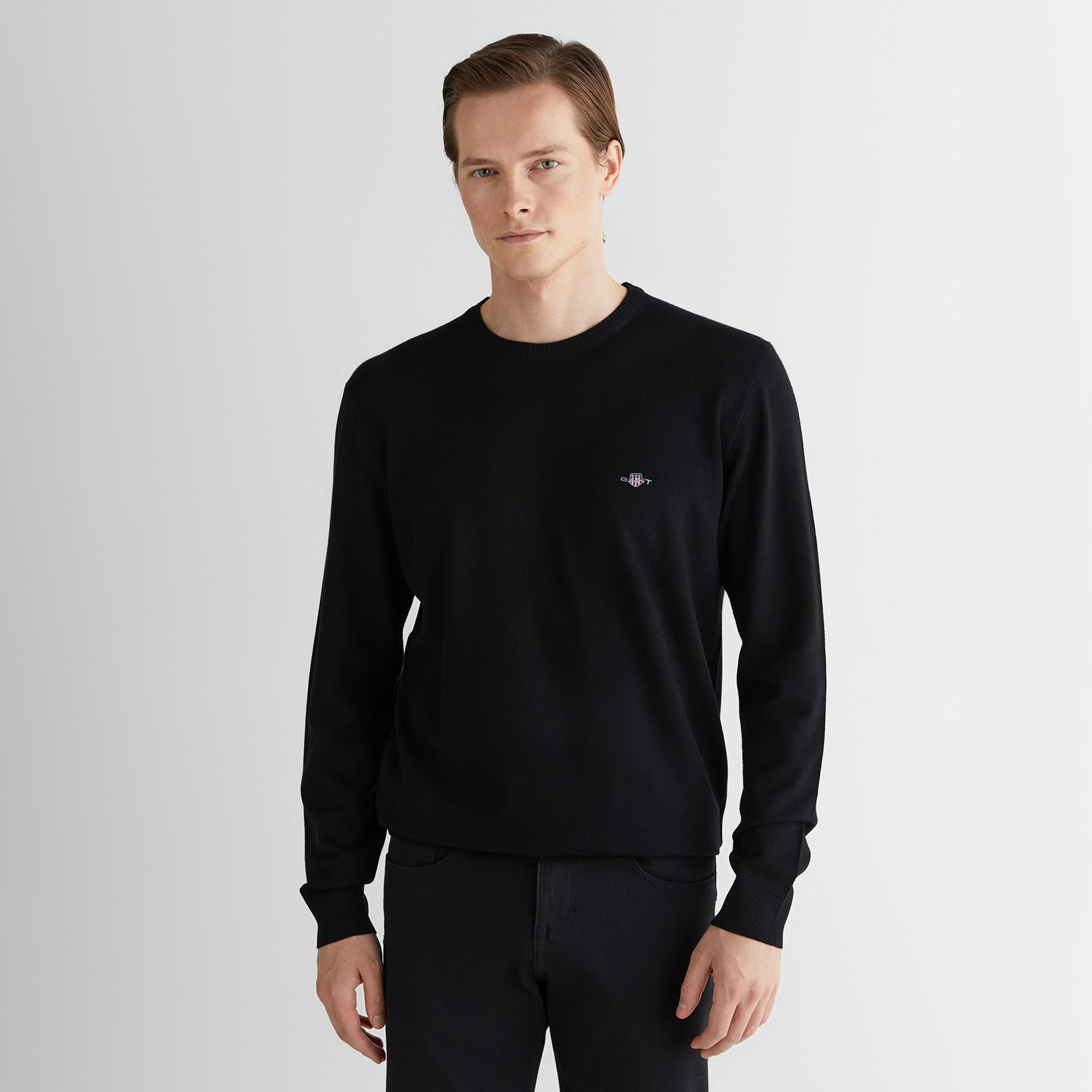 GANT Erkek Siyah Standart Fit Bisiklet Yaka Triko