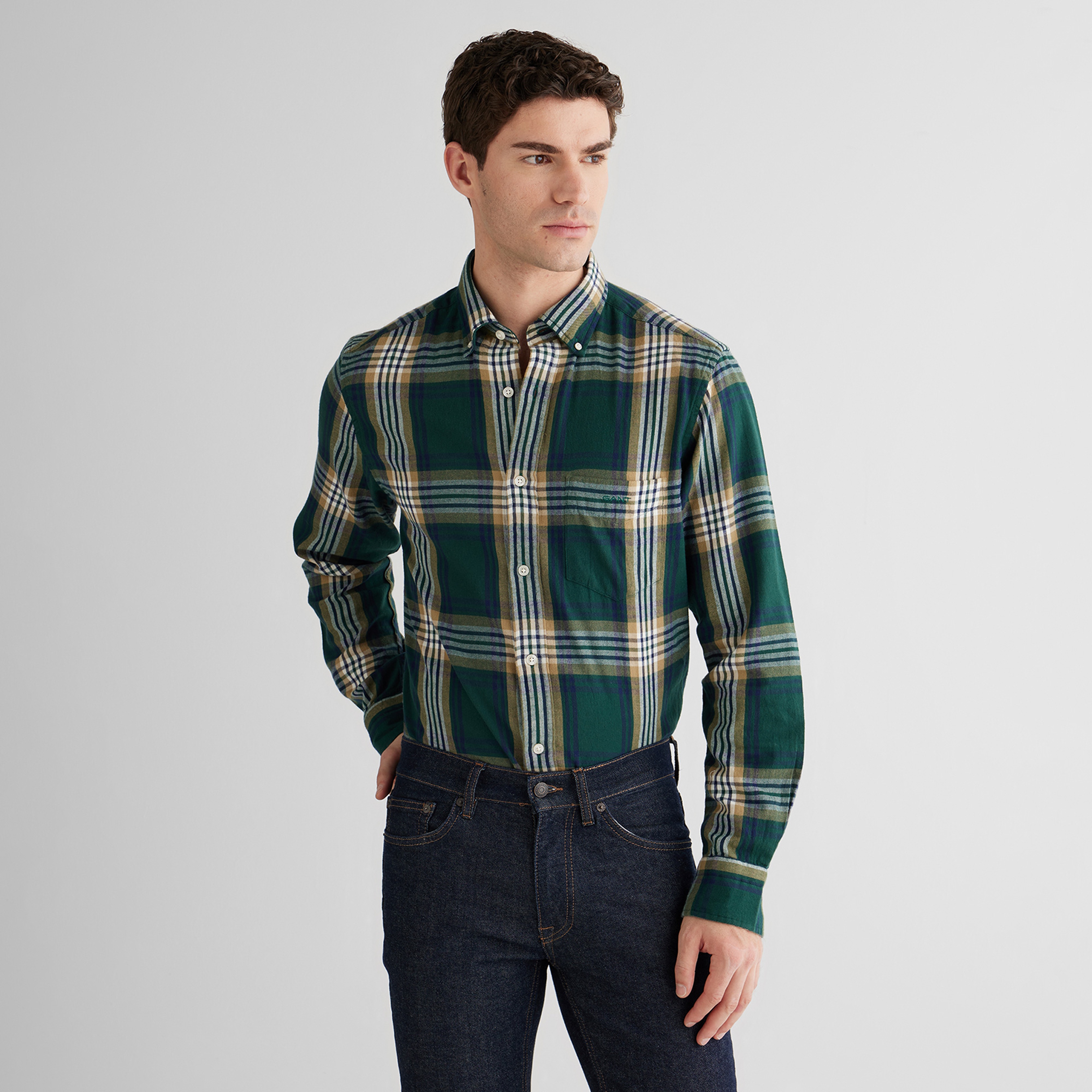 GANT Erkek Yeşil Regular Fit Düğmeli Gömlek