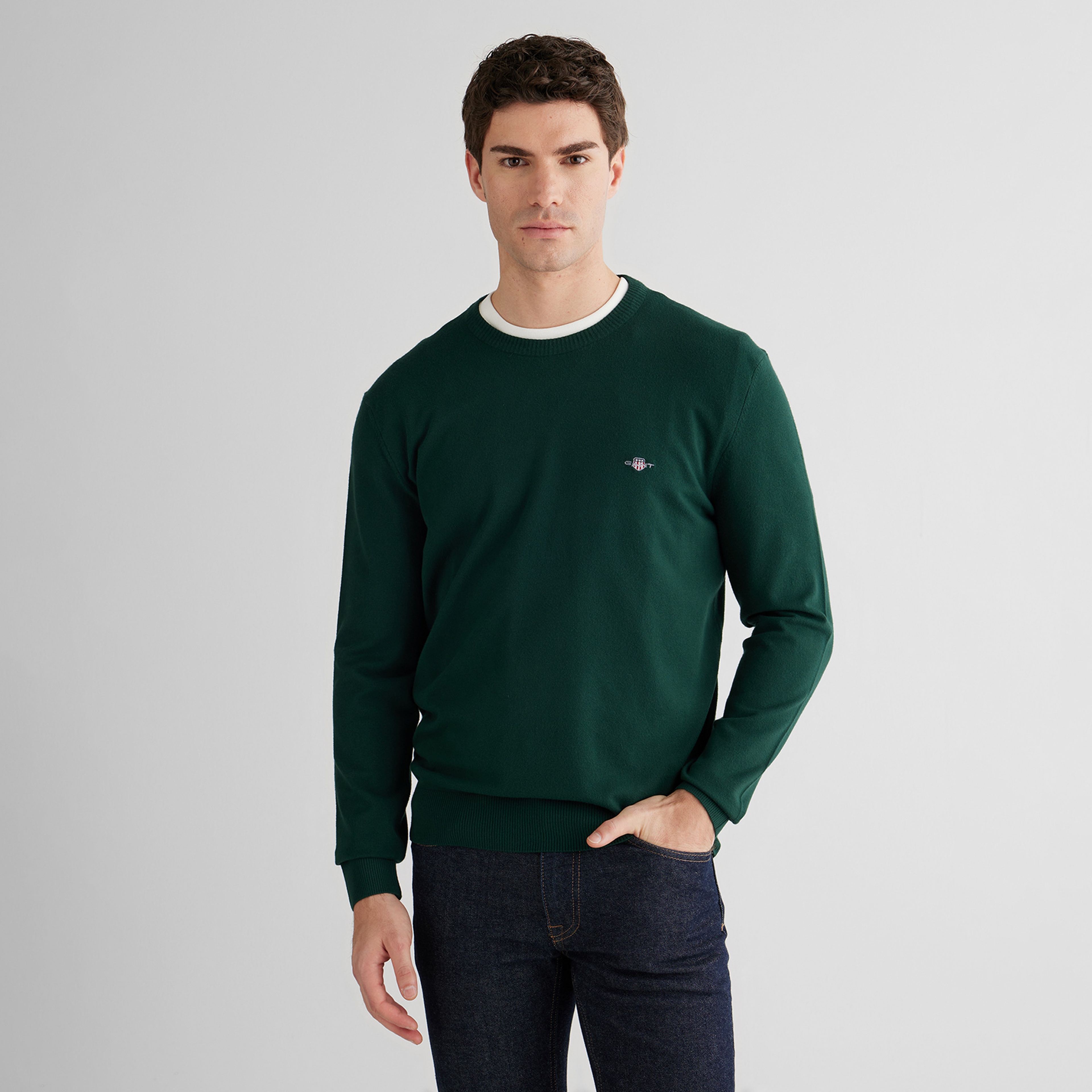 GANT Erkek Yeşil Standart Fit Bisiklet Yaka Triko