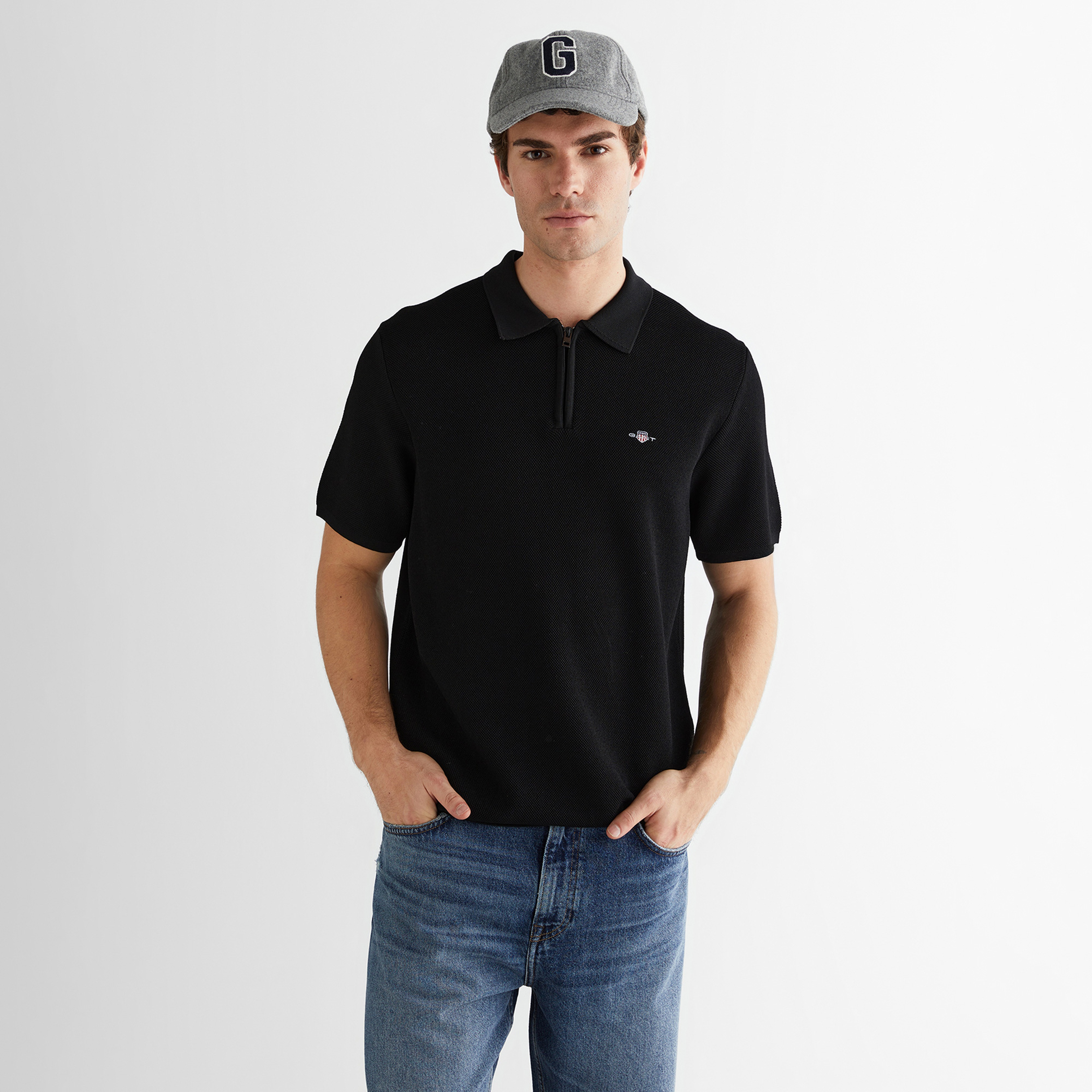 GANT Erkek Siyah Standart Fit Polo Yaka Triko