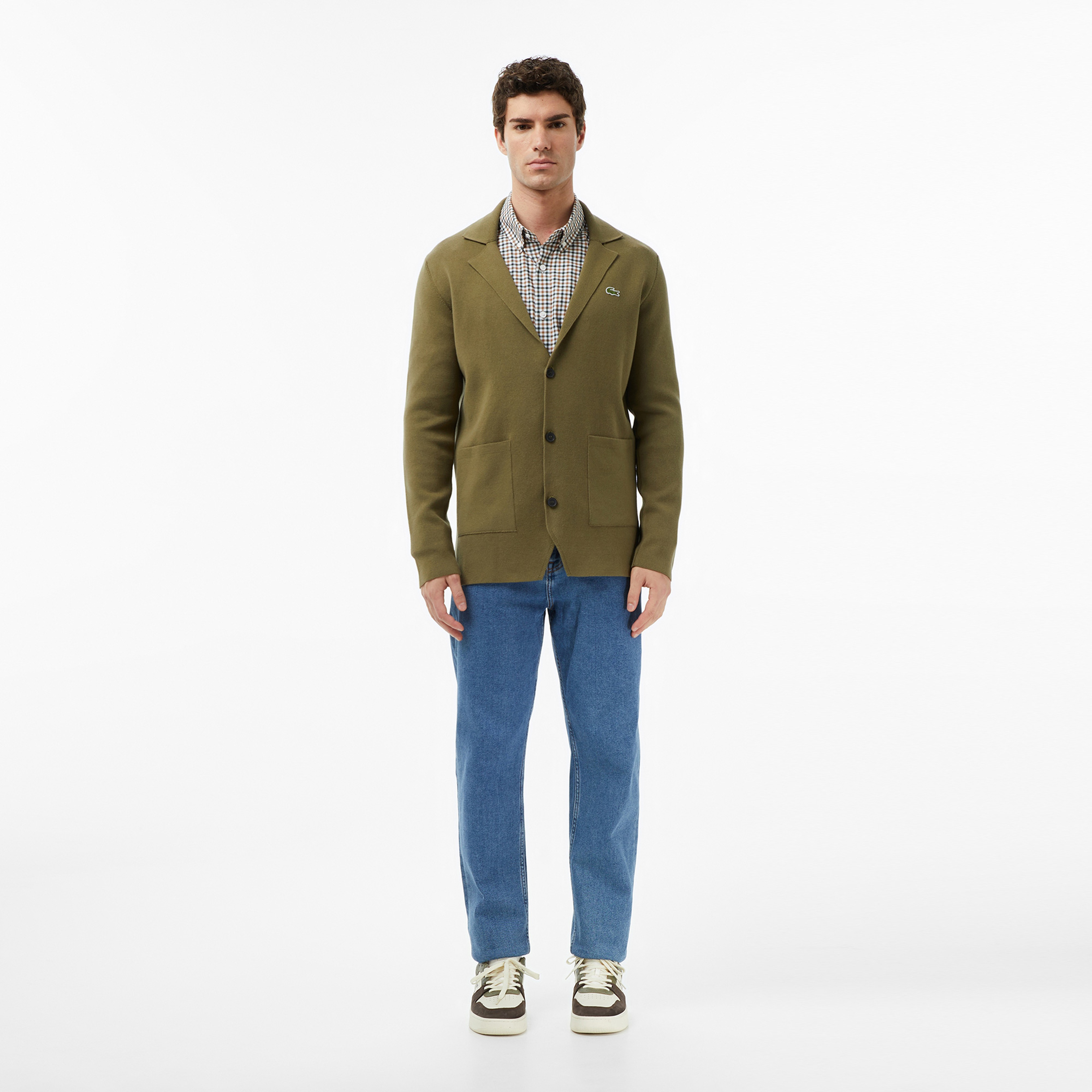 Erkek Regular Fit Düğmeli Yaka Kareli Kahverengi Gömlek