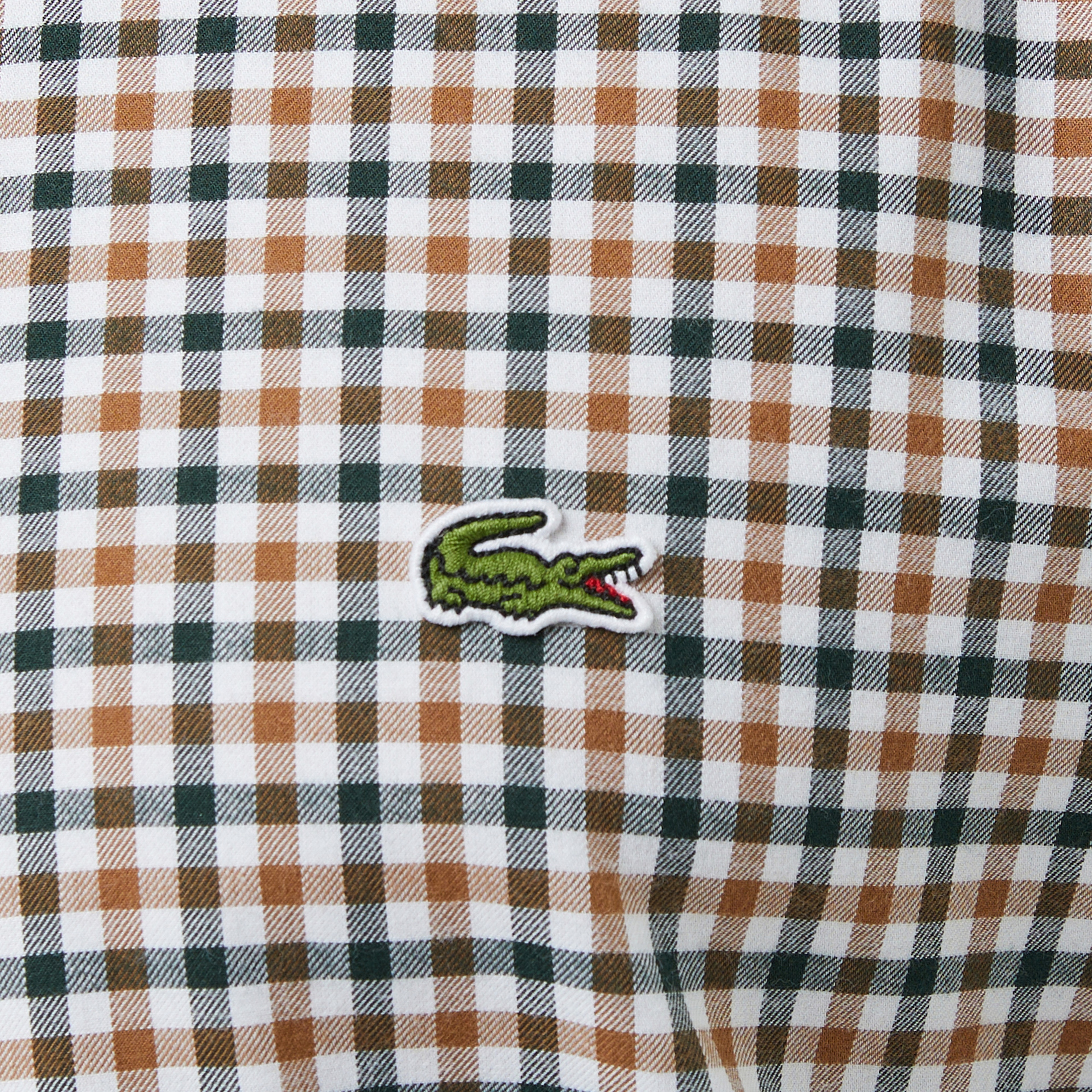 Erkek Regular Fit Düğmeli Yaka Kareli Kahverengi Gömlek