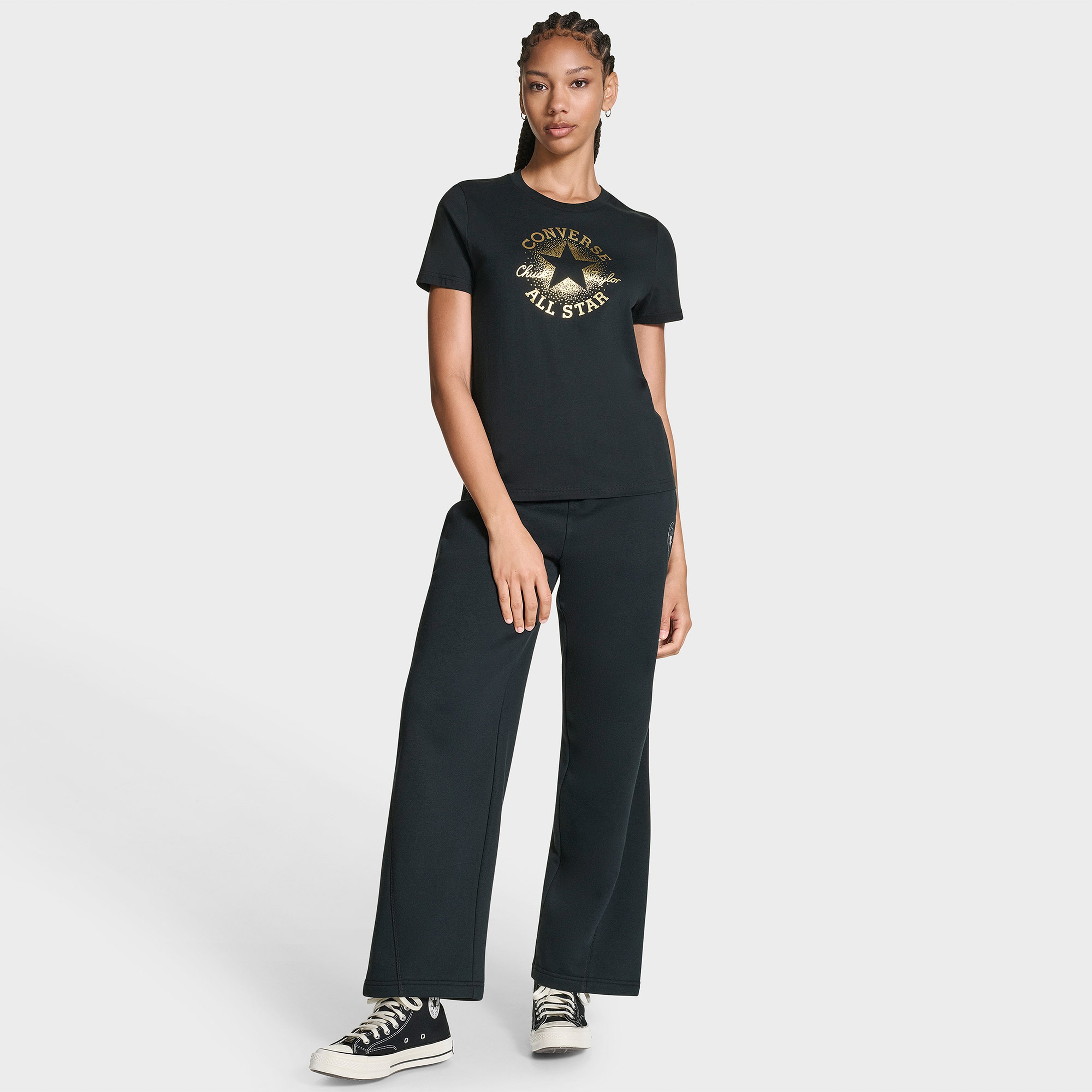 Converse Kadın Chuck Logolu Matalik Siyah T-Shirt