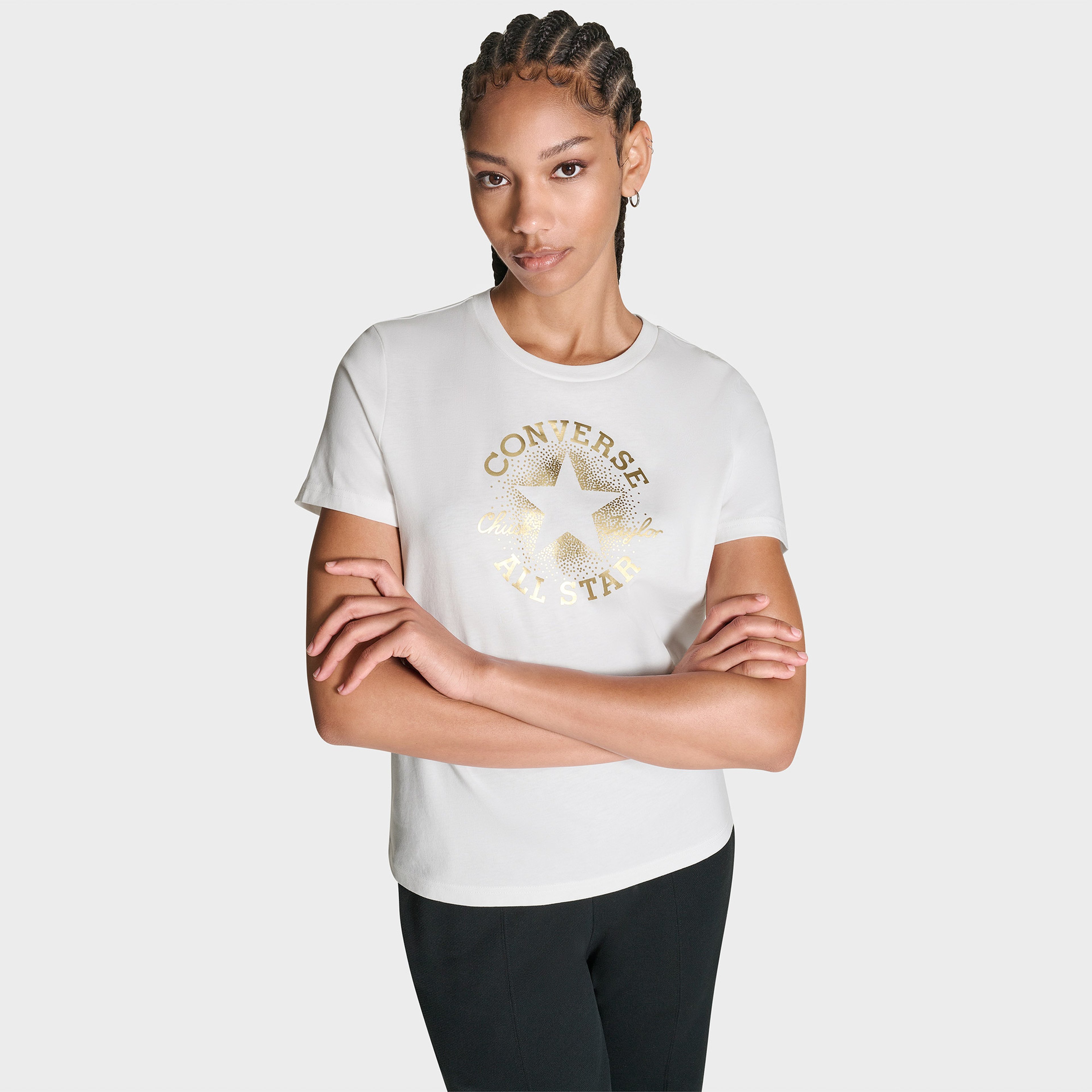 Converse Kadın Chuck Logolu Matalik Beyaz T-Shirt