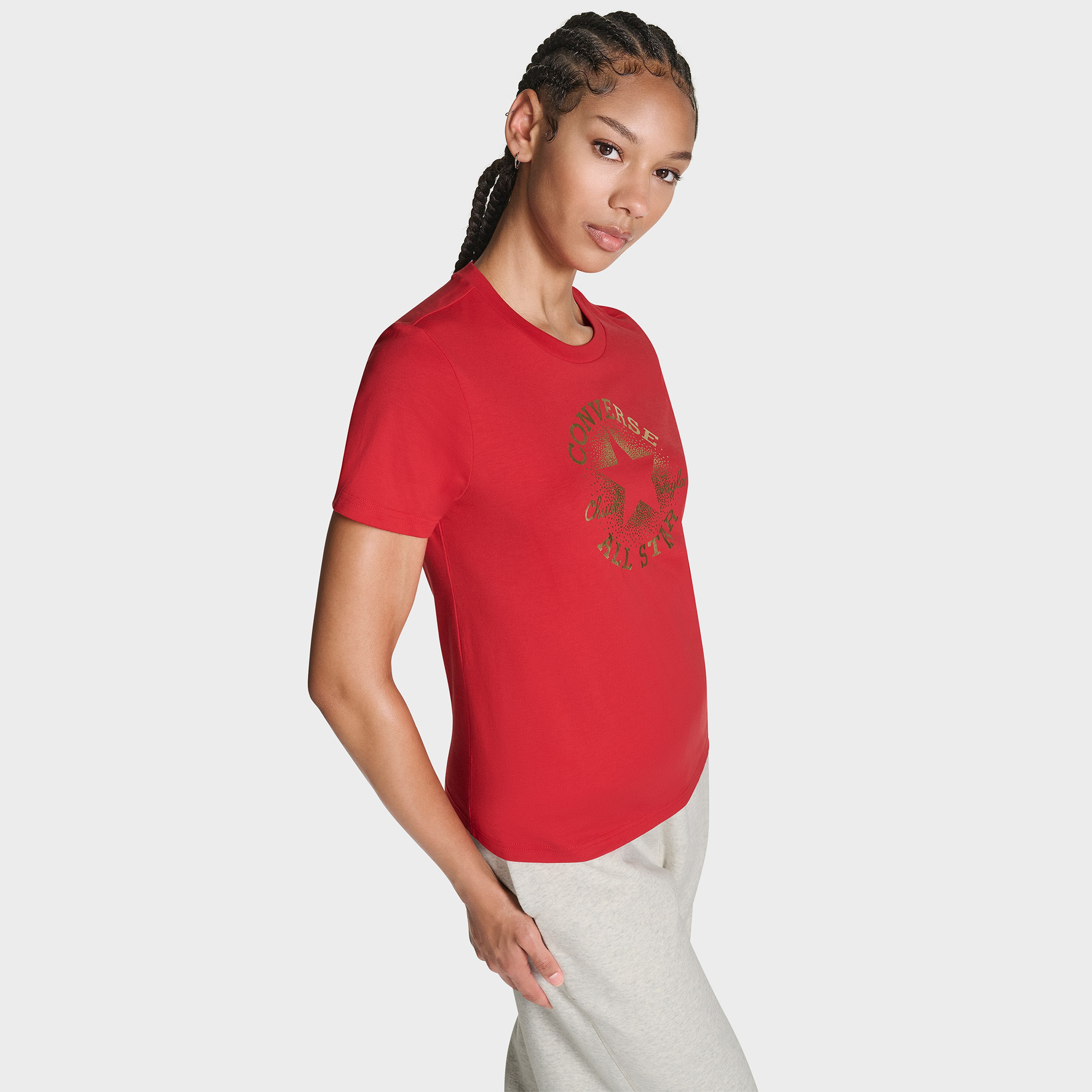 Converse Kadın Chuck Logolu Metalik Kırmızı T-Shirt