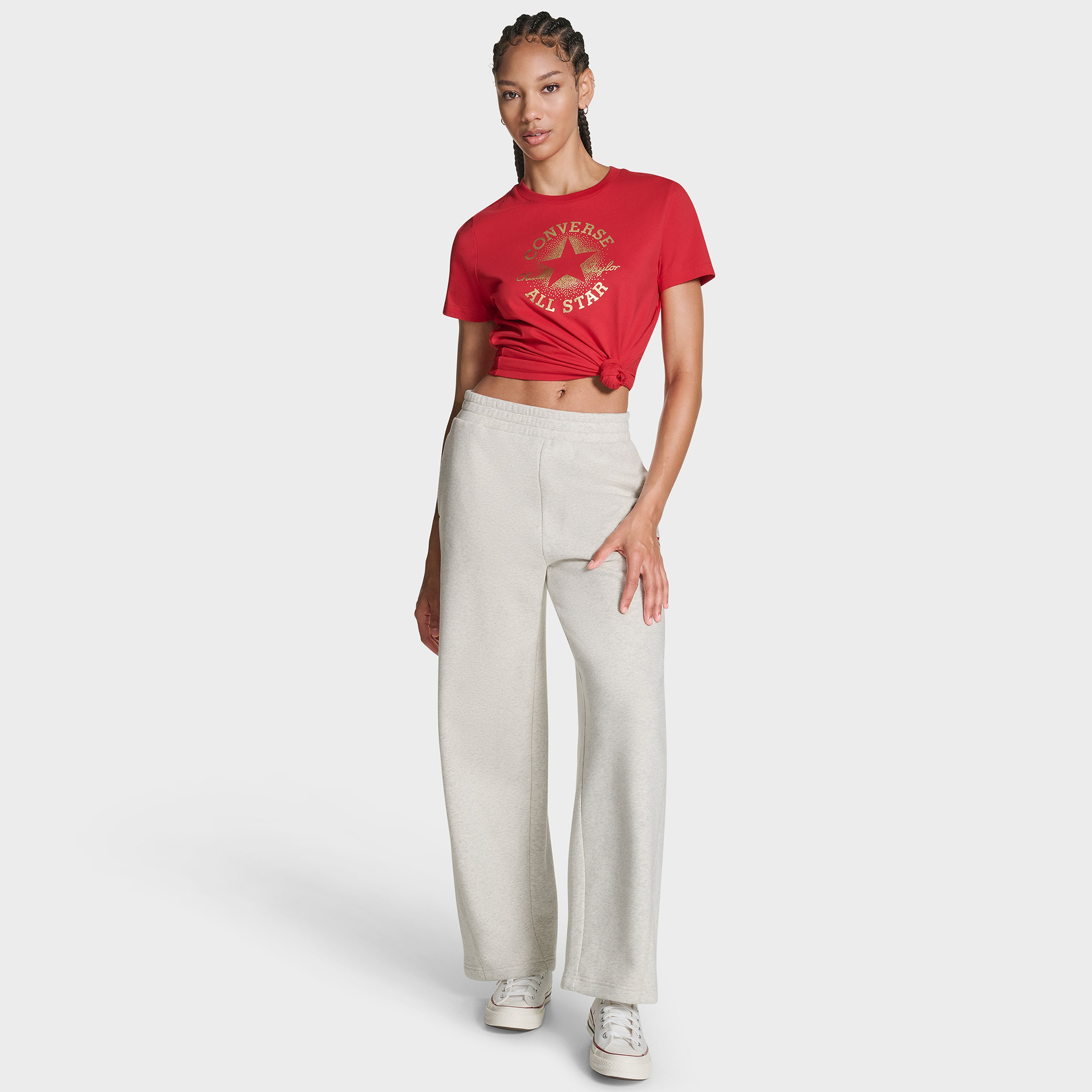 Converse Kadın Chuck Logolu Metalik Kırmızı T-Shirt