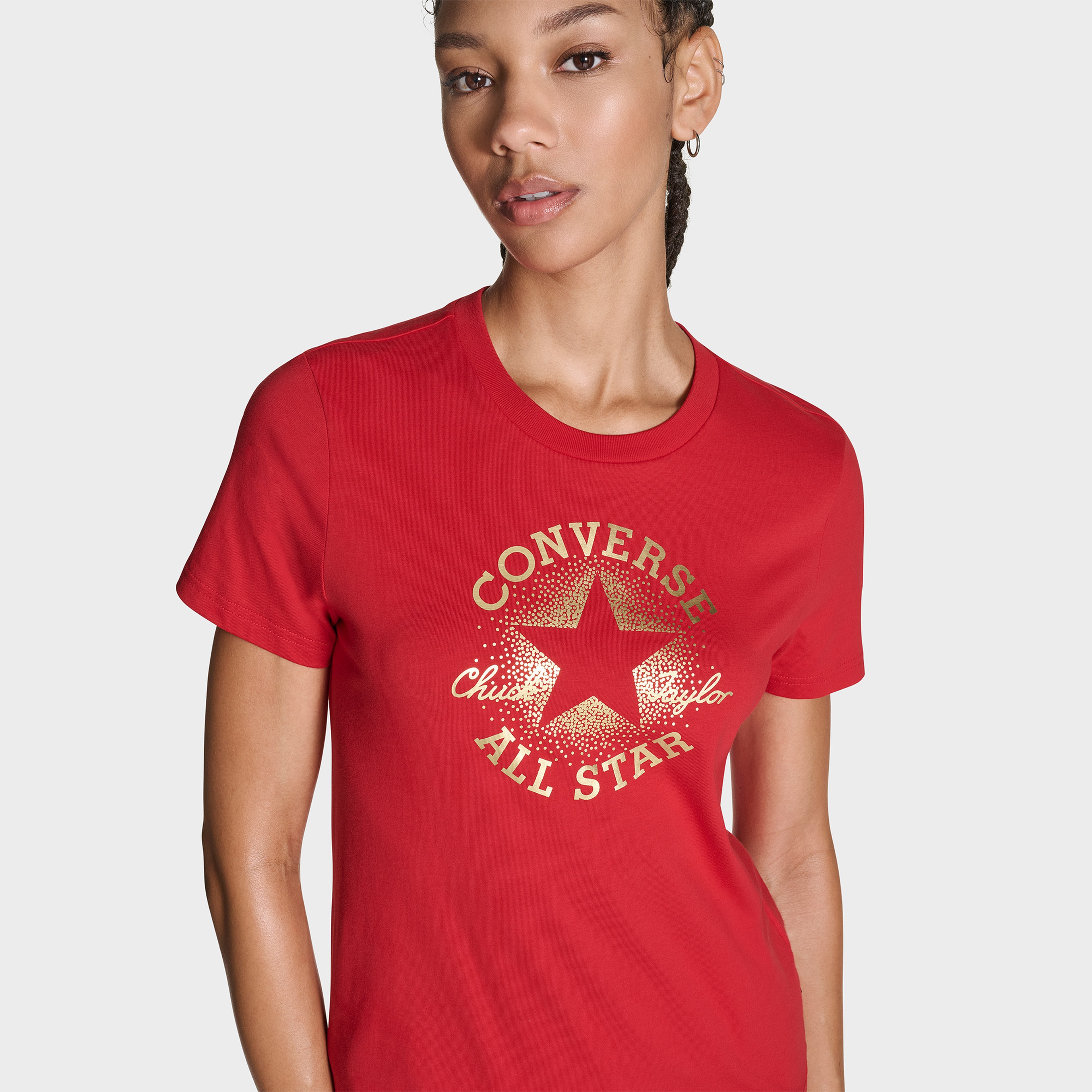 Converse Kadın Chuck Logolu Metalik Kırmızı T-Shirt