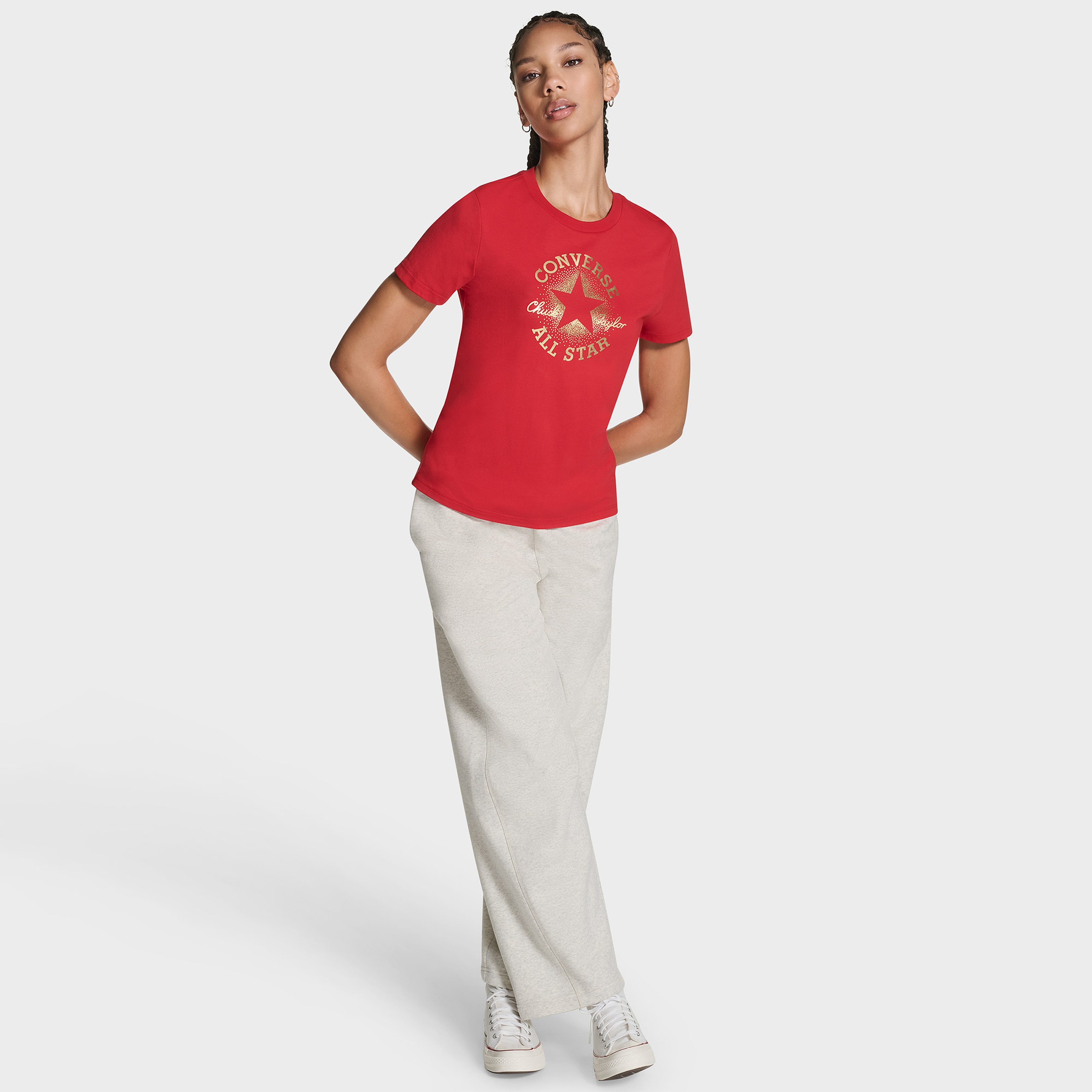 Converse Kadın Chuck Logolu Metalik Kırmızı T-Shirt