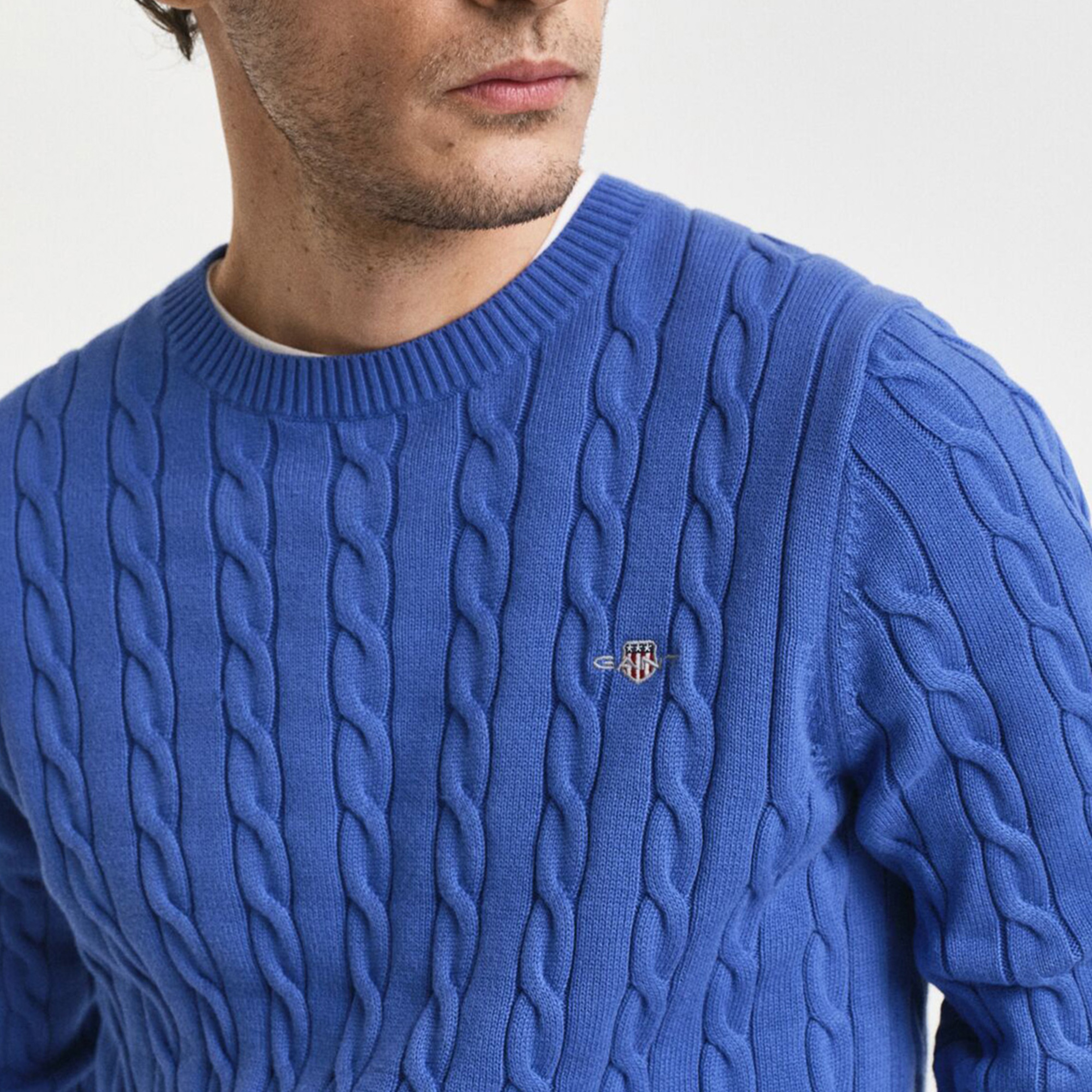 GANT Erkek Mavi Regular Fit Bisiklet Yaka Örgü Kazak