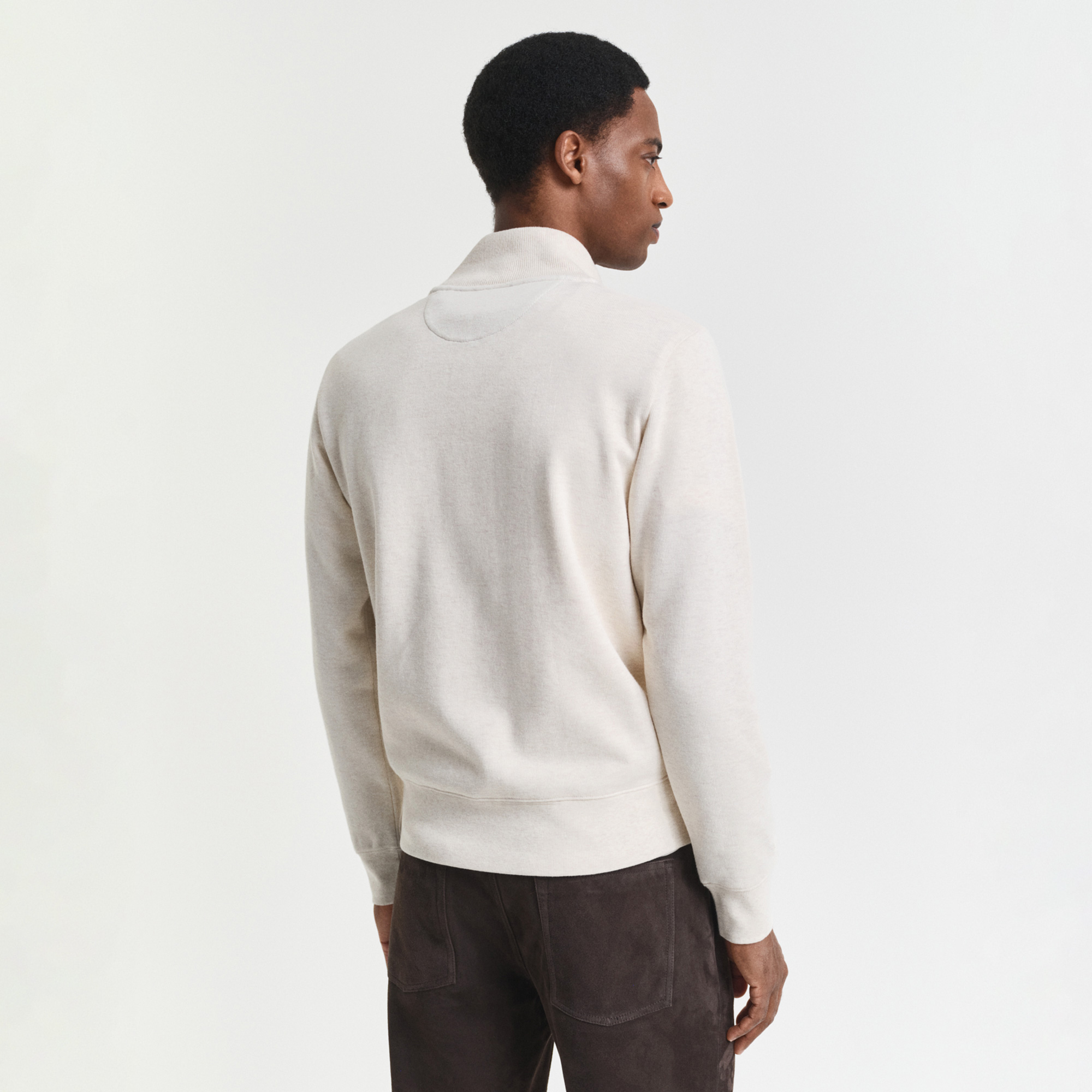 GANT Erkek Krem Regular Fit Yarım Fermuarlı Sweatshirt