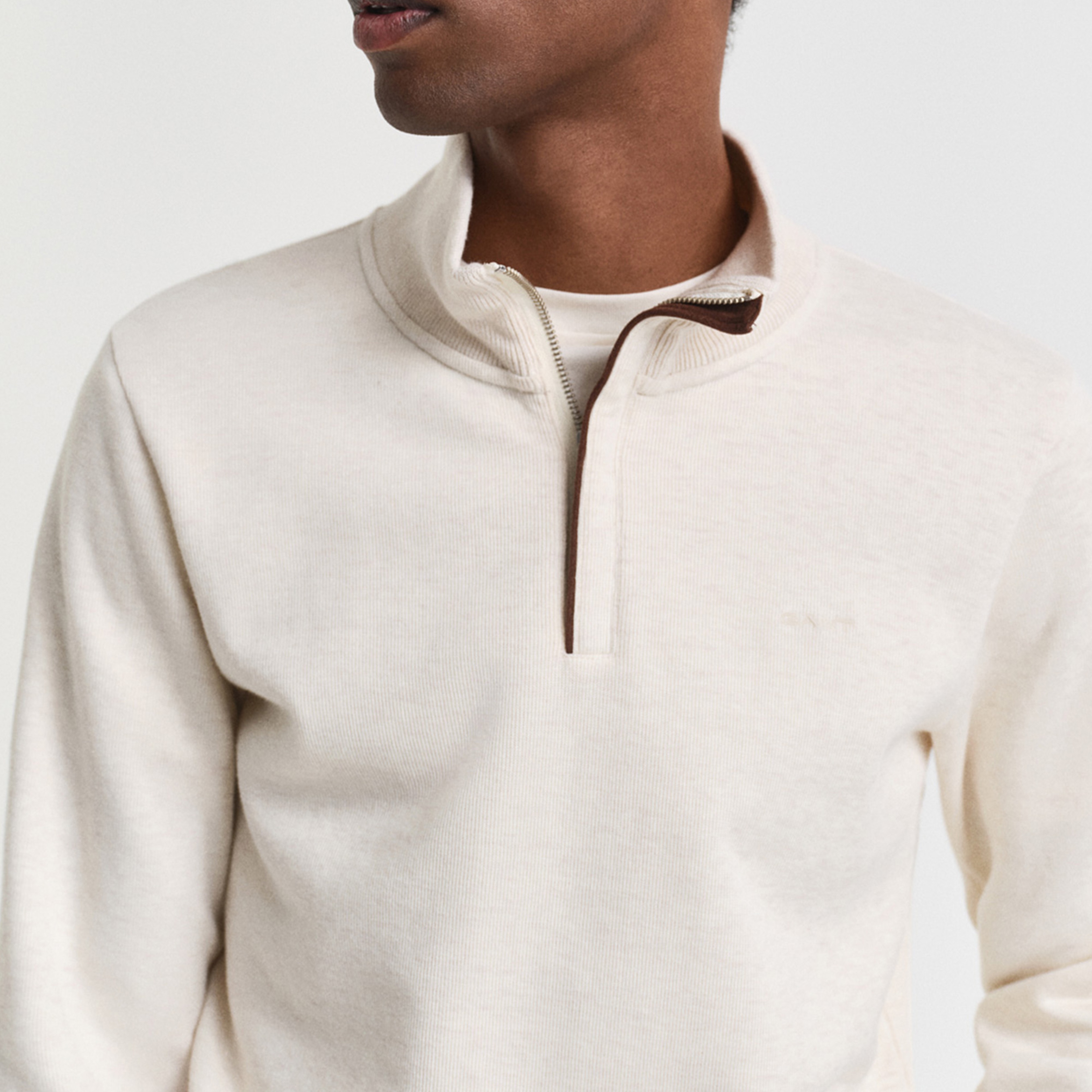 GANT Erkek Krem Regular Fit Yarım Fermuarlı Sweatshirt