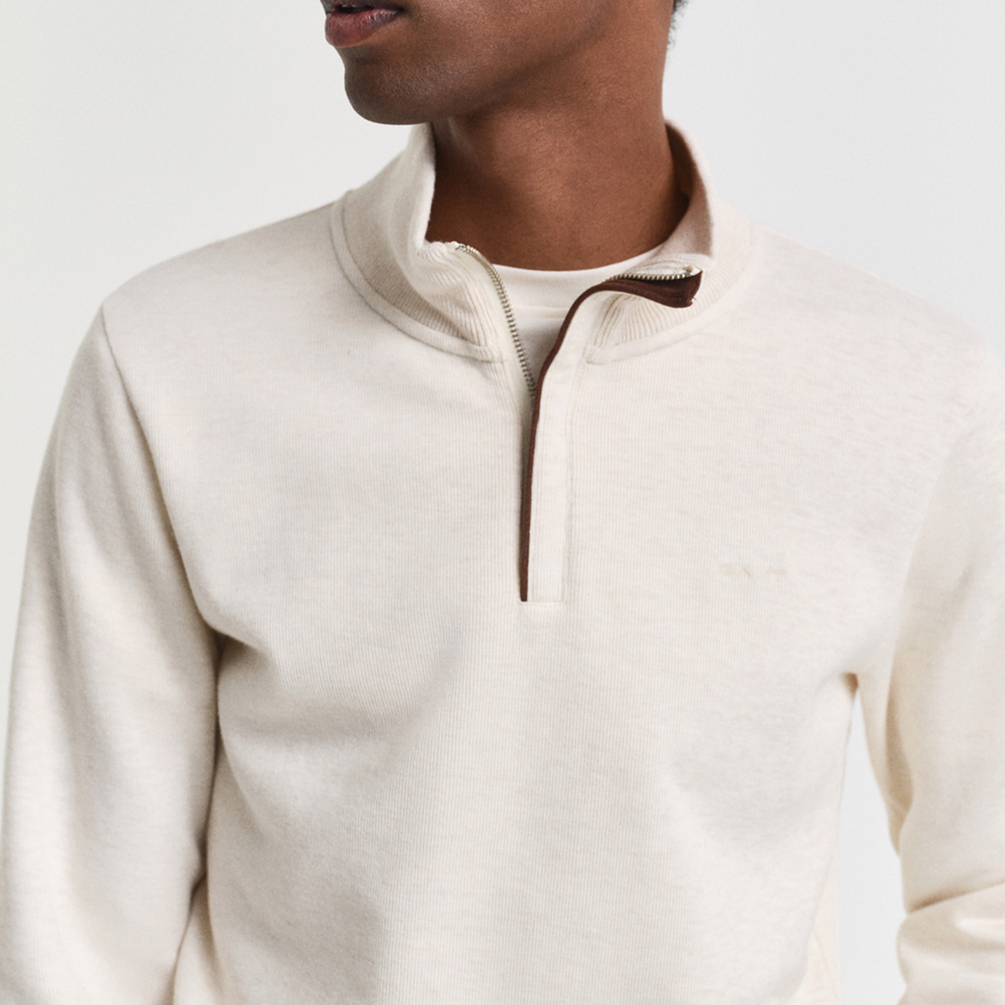 GANT Erkek Krem Regular Fit Yarım Fermuarlı Sweatshirt