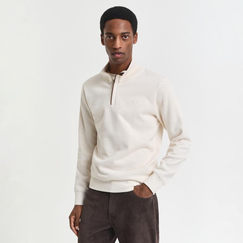 GANT Erkek Krem Regular Fit Yarım Fermuarlı Sweatshirt