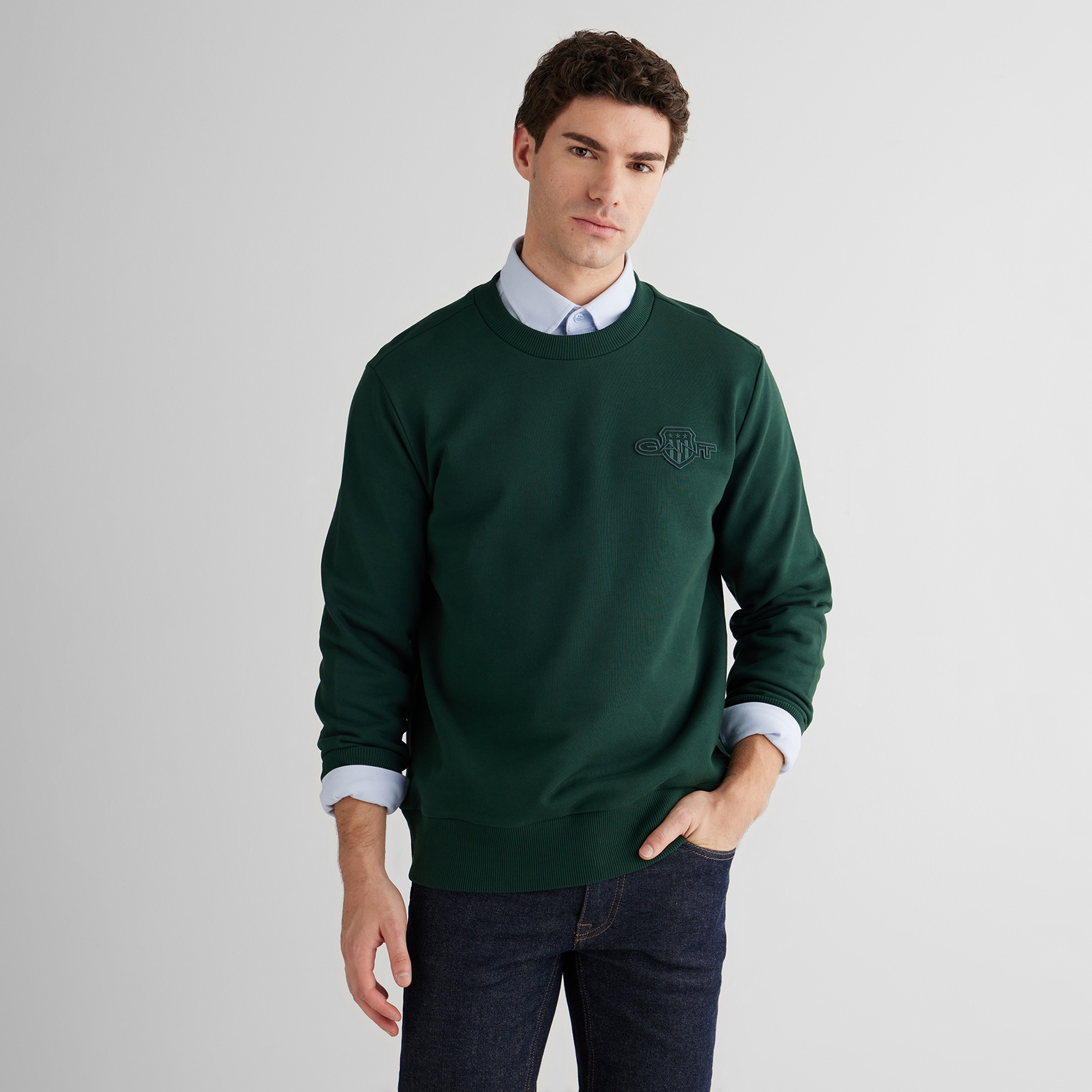 GANT Erkek Yeşil Regular Fit Bisiklet Yaka Sweatshirt
