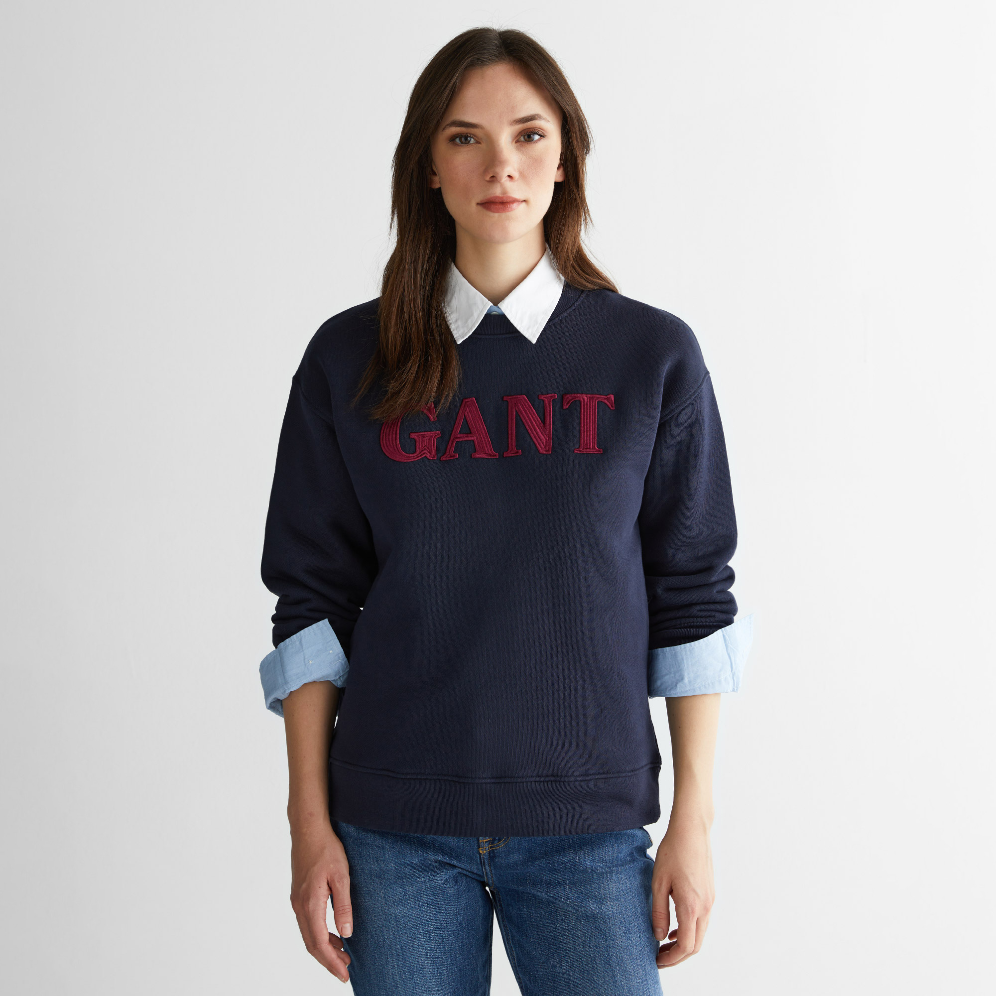 GANT Kadın Lacivert Relaxed Fit Bisiklet Yaka Sweatshirt