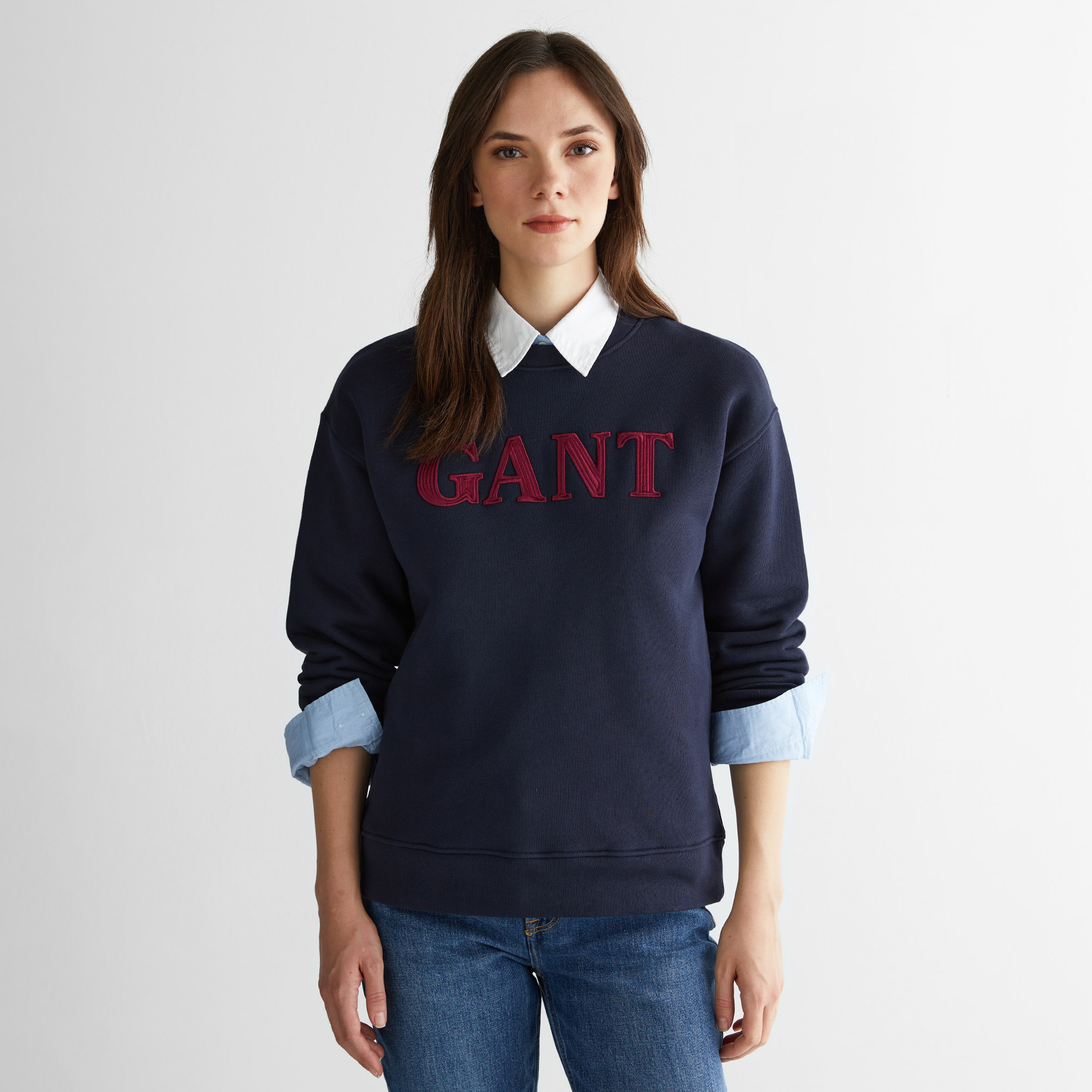 GANT Kadın Lacivert Relaxed Fit Bisiklet Yaka Sweatshirt