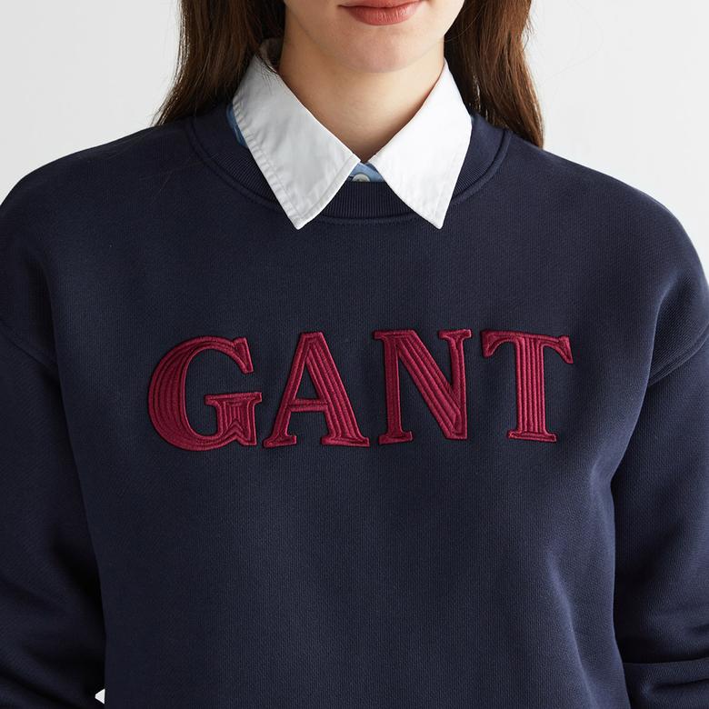 GANT Kadın Lacivert Relaxed Fit Bisiklet Yaka Sweatshirt