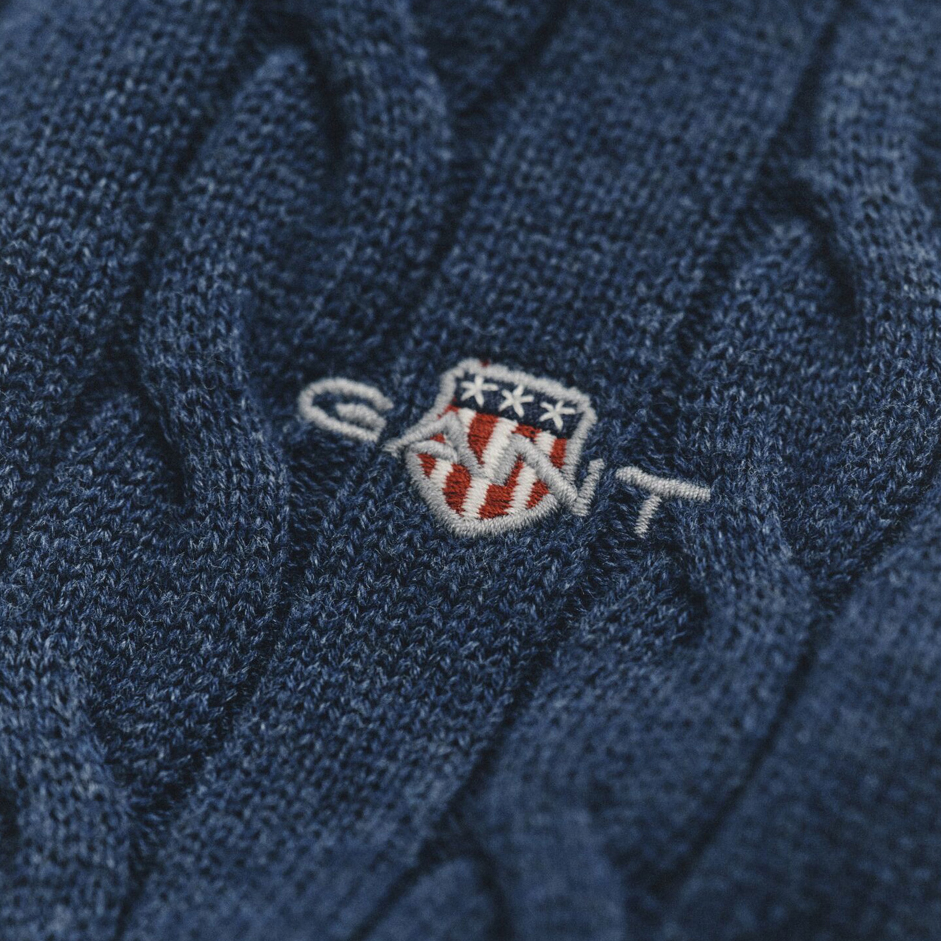 GANT Erkek Lacivert Regular Fit Bisiklet Yaka Örgü Kazak