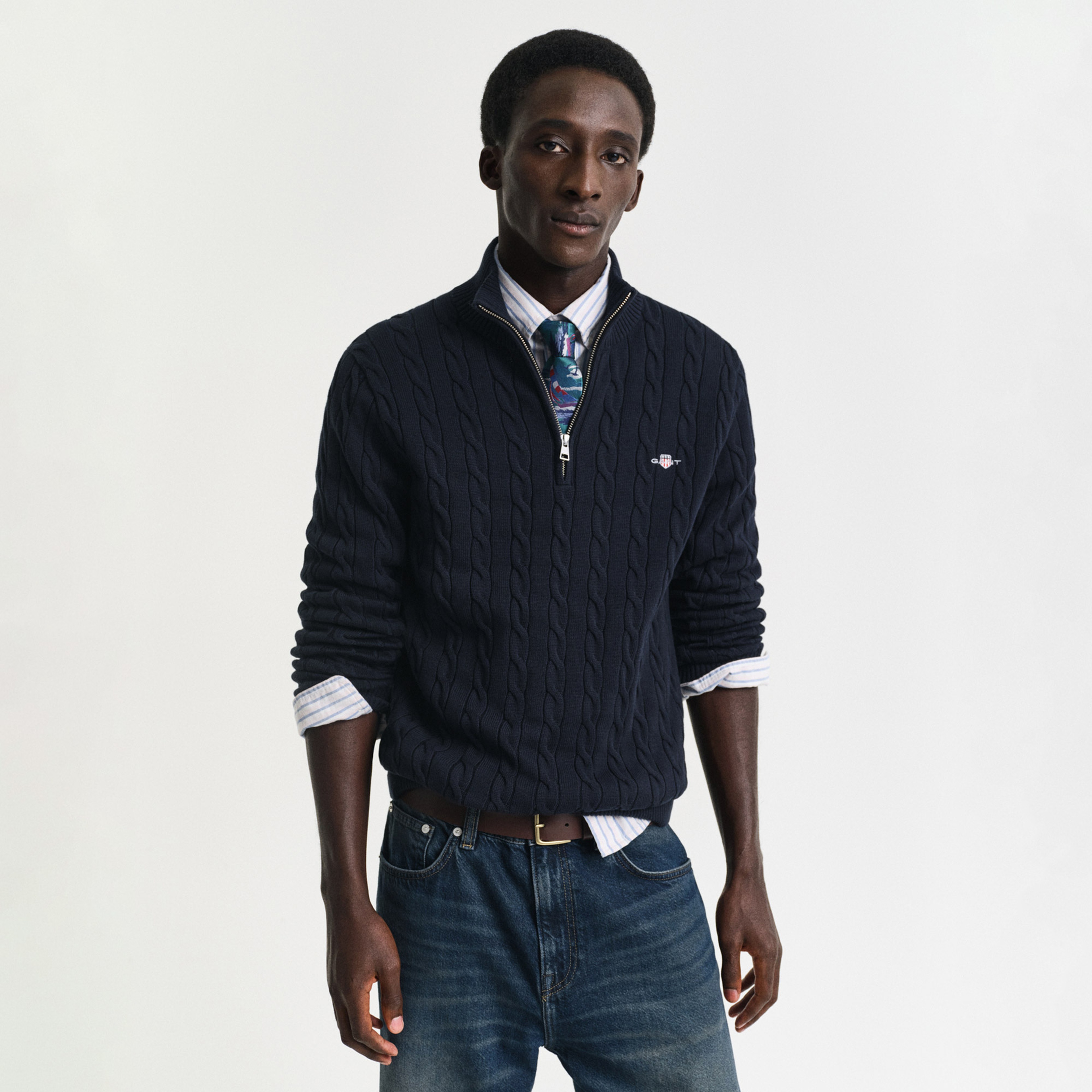 GANT Erkek Lacivert Regular Fit Örgü Kazak