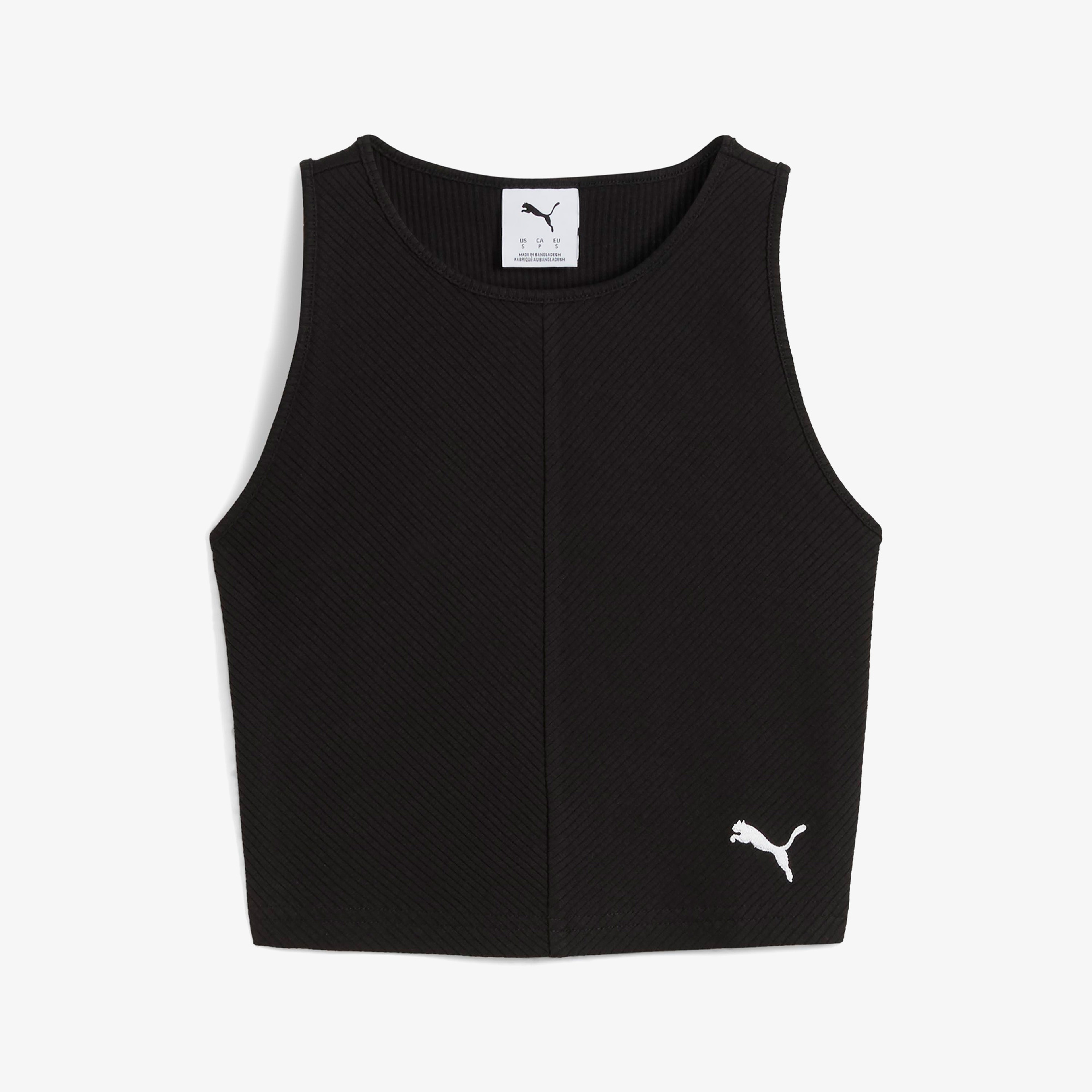 Puma Wardrobe Essential Ribbed Crop Top Kadın Siyah T-Shirt