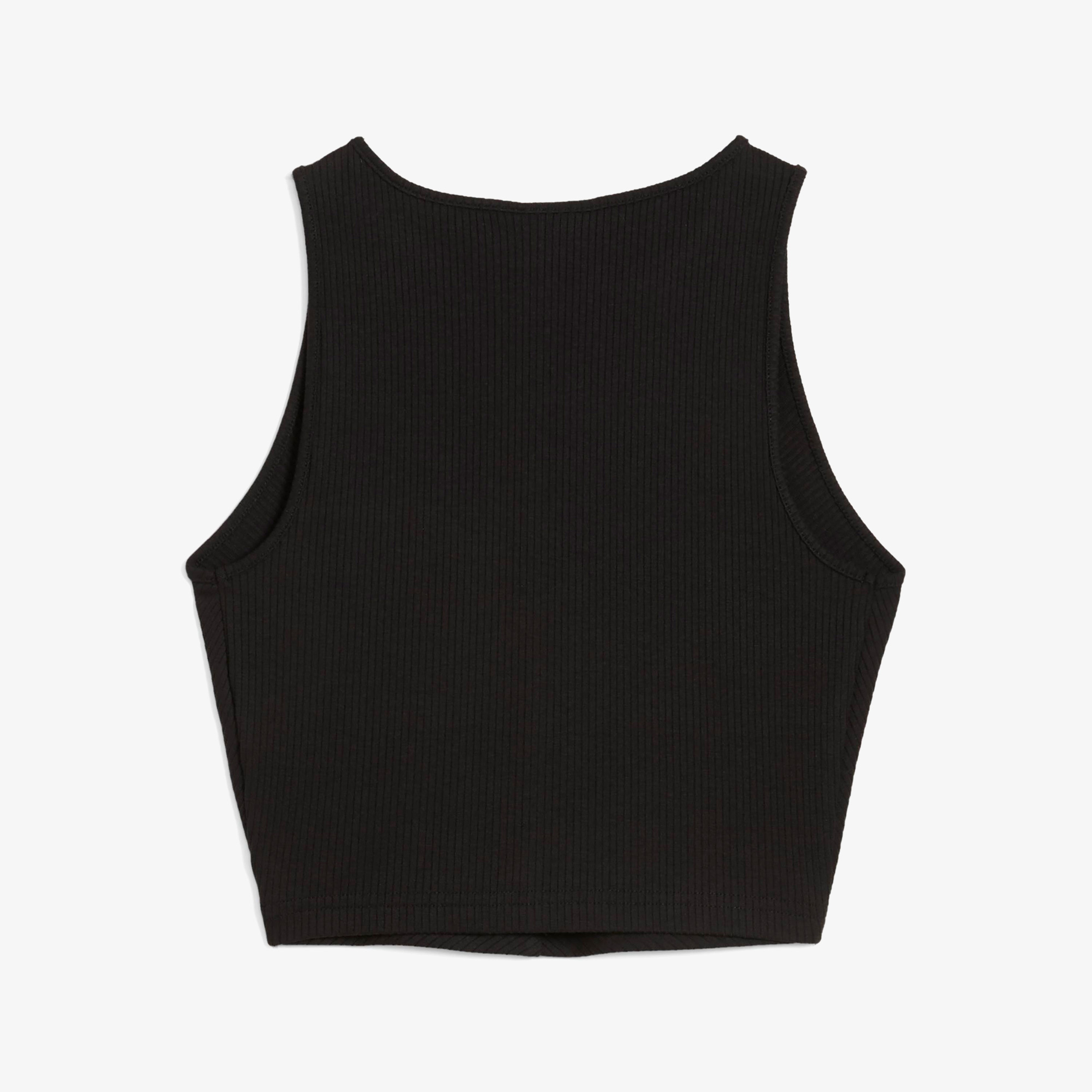 Puma Wardrobe Essential Ribbed Crop Top Kadın Siyah T-Shirt