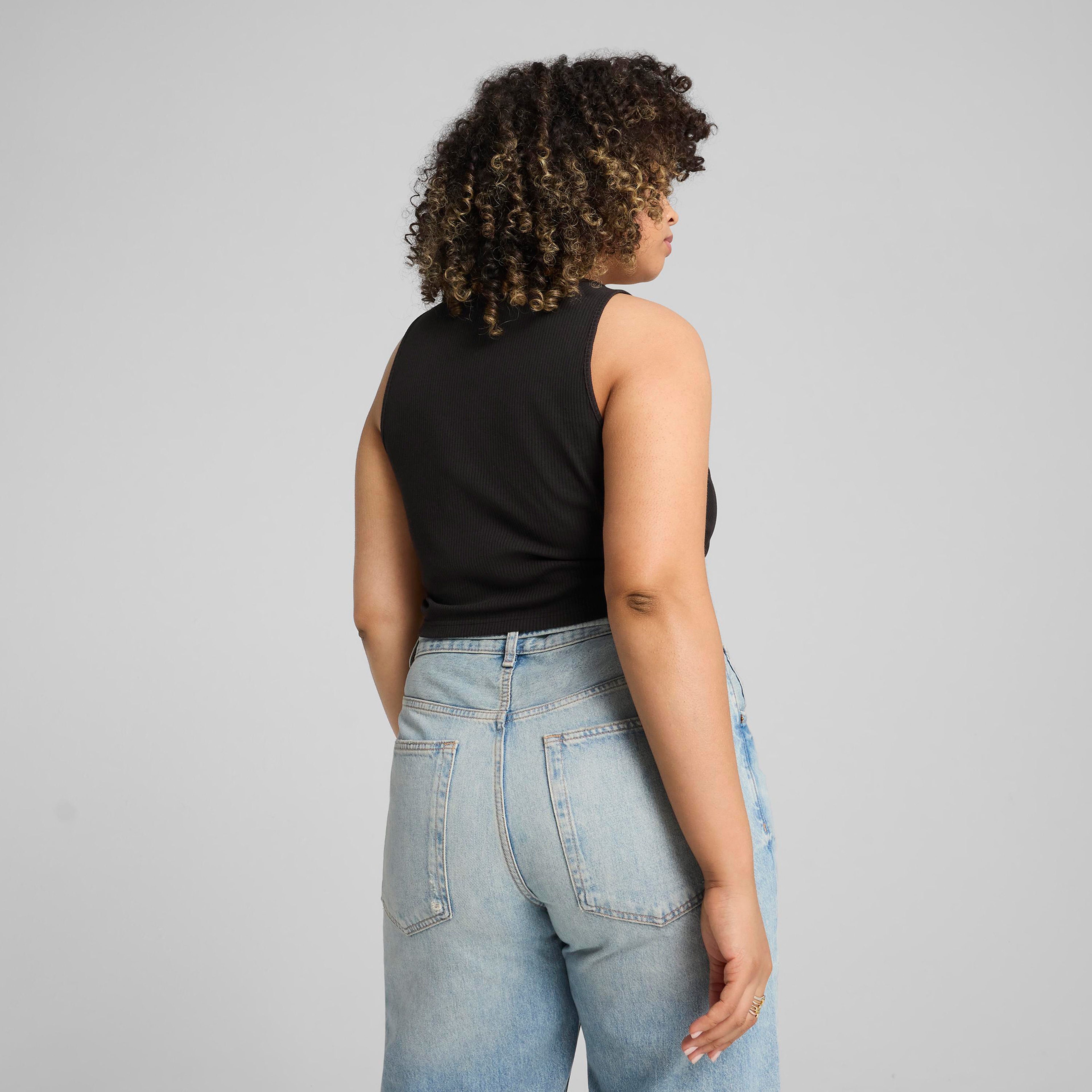 Puma Wardrobe Essential Ribbed Crop Top Kadın Siyah T-Shirt