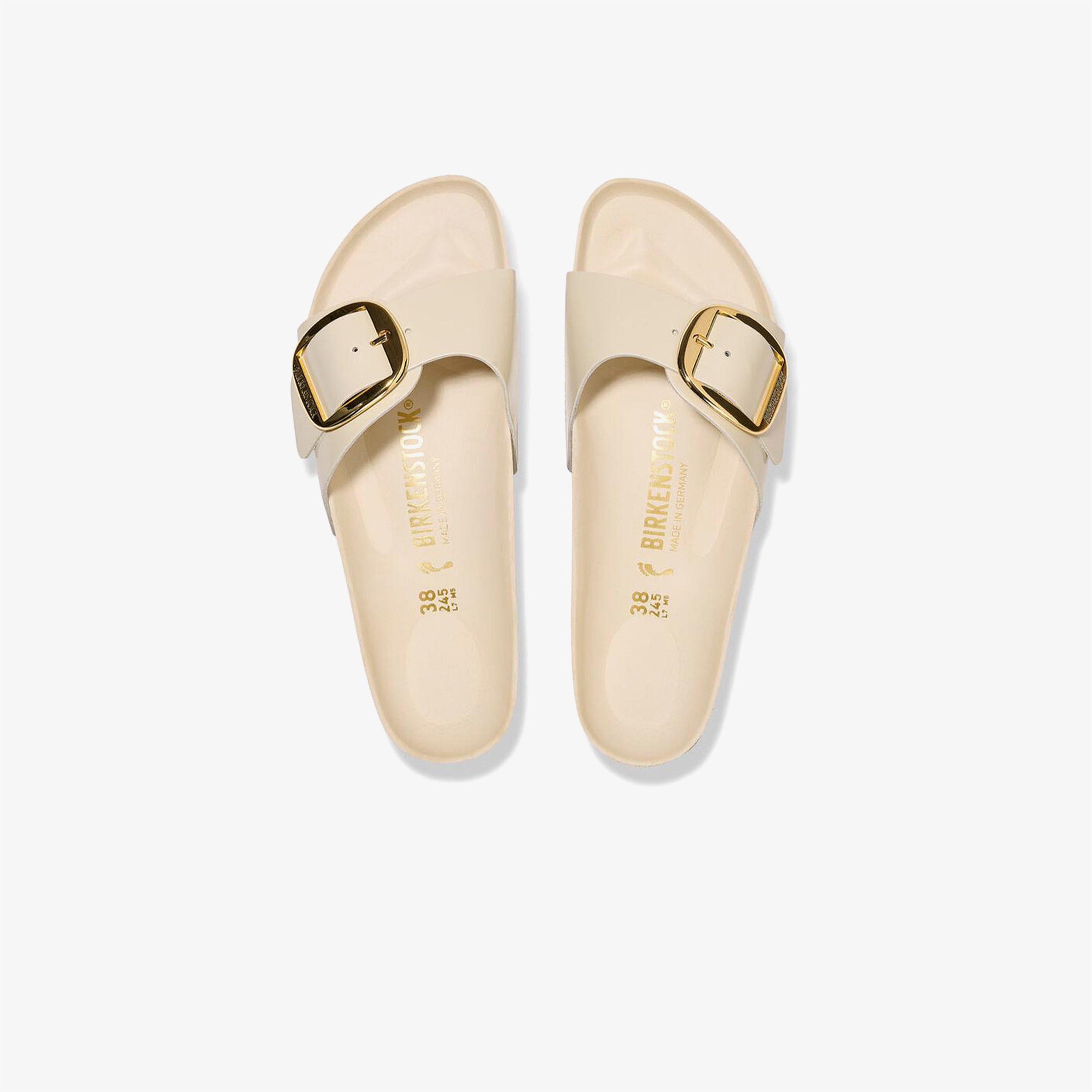 Birkenstock Madrid Big Buckle Nl High Shine Kadın Krem Terlik