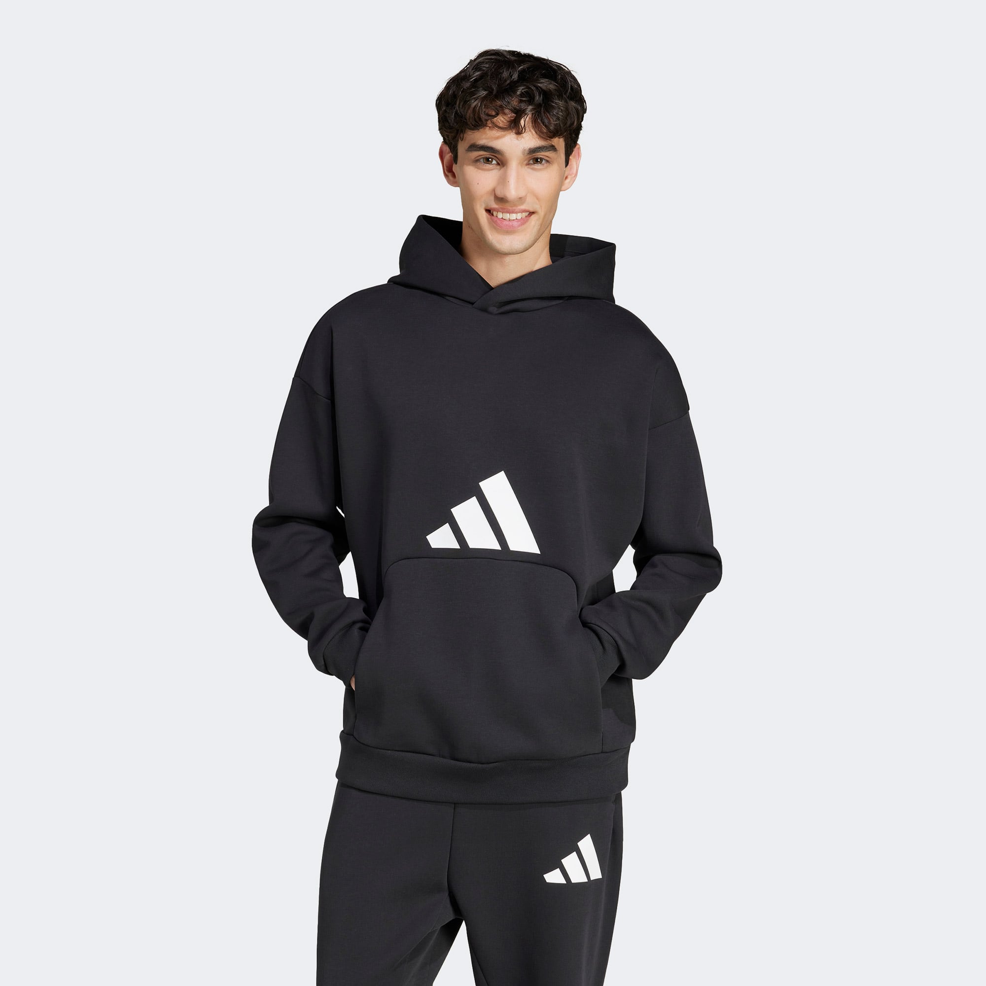 adidas Future Icons 3 Bar Logo Kapüşonlu Erkek Siyah Sweatshirt