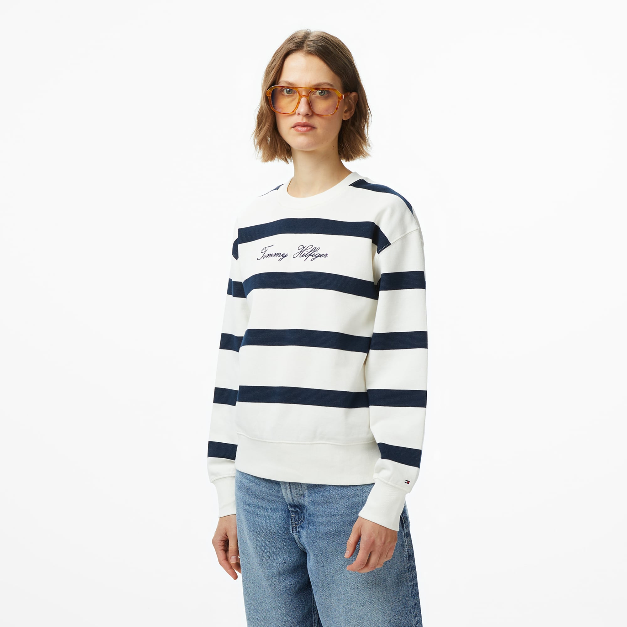 Tommy Hilfiger Script Regular Pique Kadın Beyaz Sweatshirt