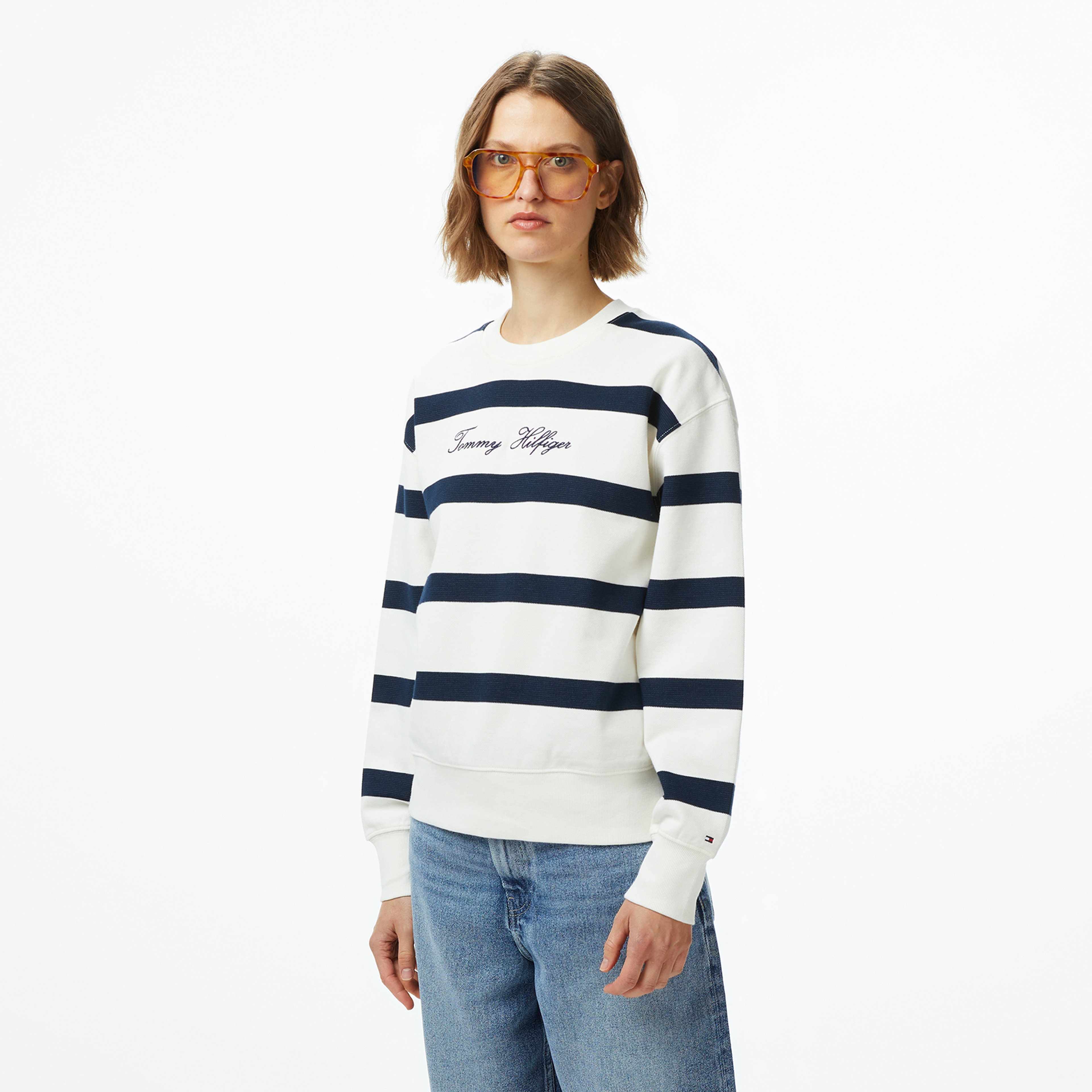 Tommy Hilfiger Script Regular Pique Kadın Beyaz Sweatshirt