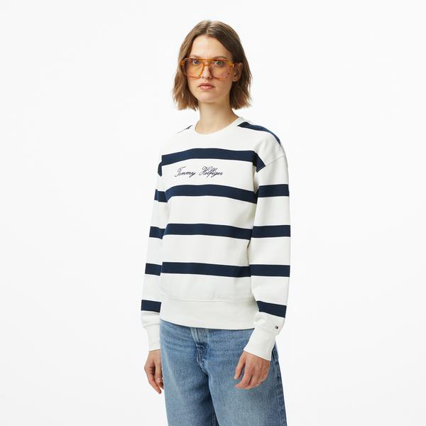 Tommy Hilfiger Script Regular Pique Kadın Beyaz Sweatshirt