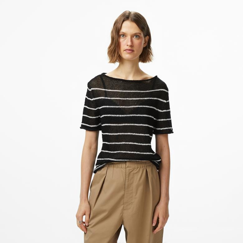 Tommy Hilfiger Textured Rayon Open Kadın Siyah Kazak