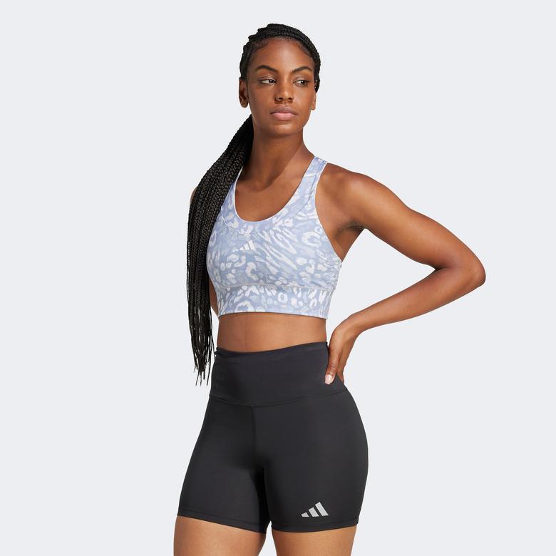 adidas Own the Run Pocket Medium Support Print Kadın Gri Bra