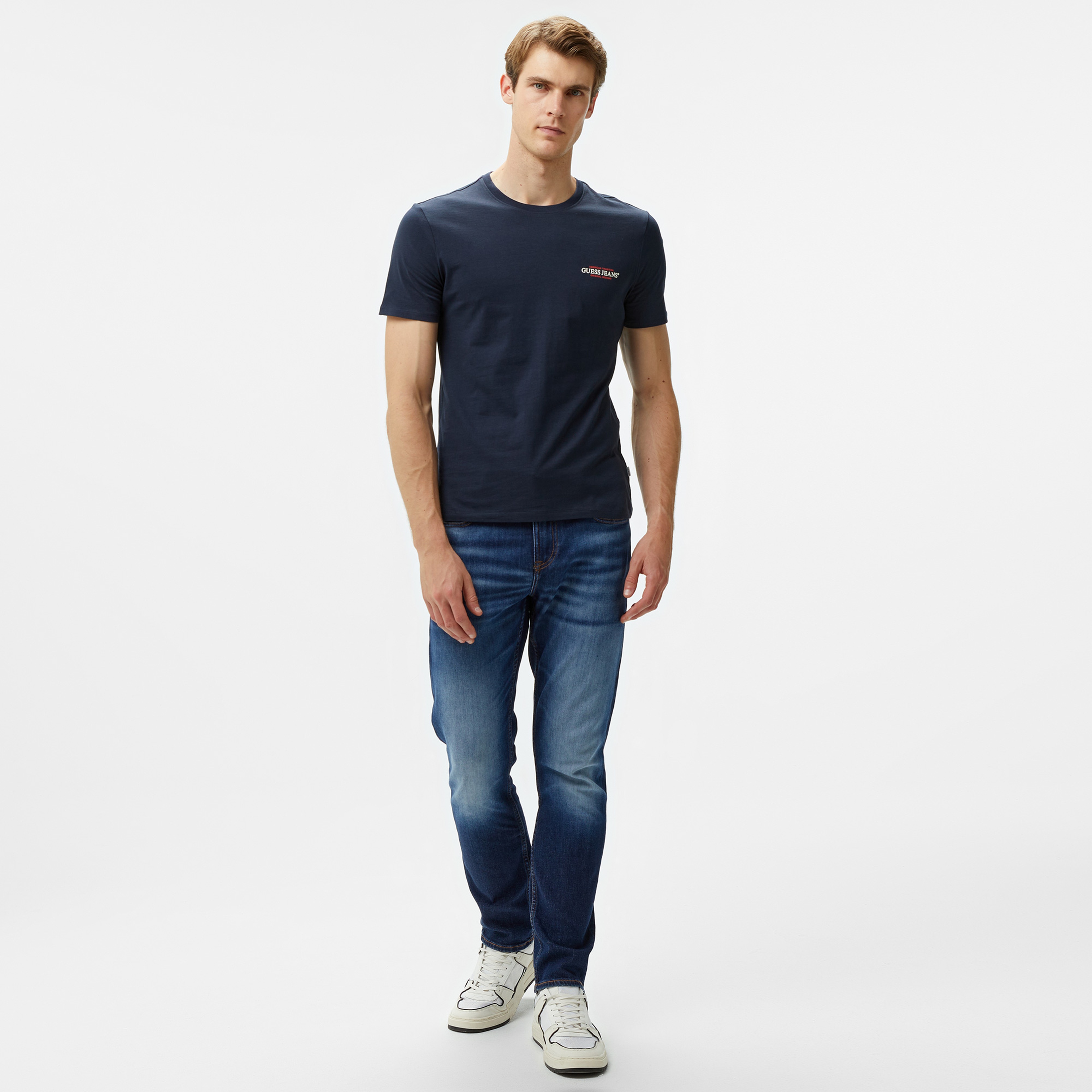 Guess Slim America Organic Cotton 160Gsm Erkek Lacivert T-Shirt