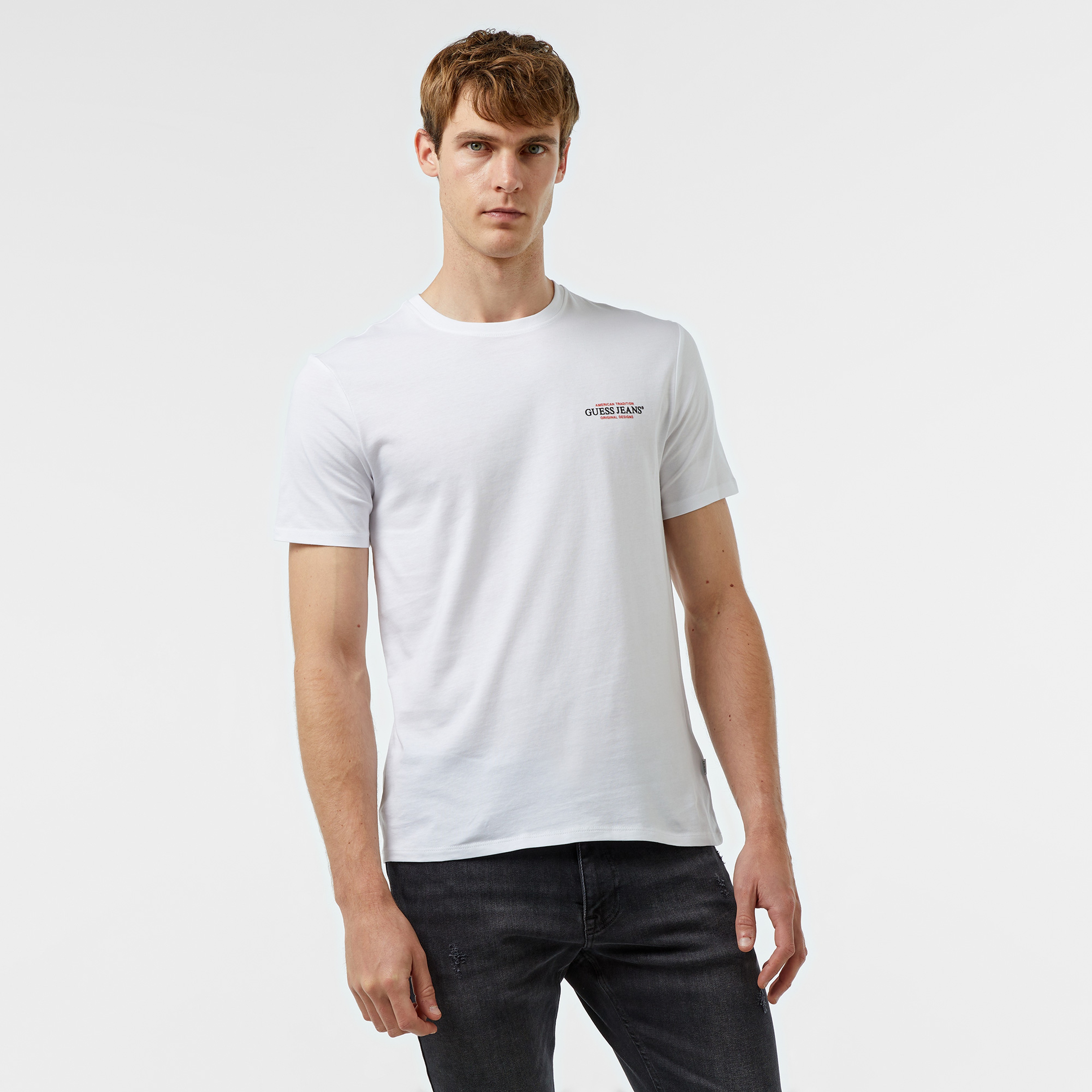 Guess Slim America Organic Cotton 160Gsm Erkek Beyaz T-Shirt