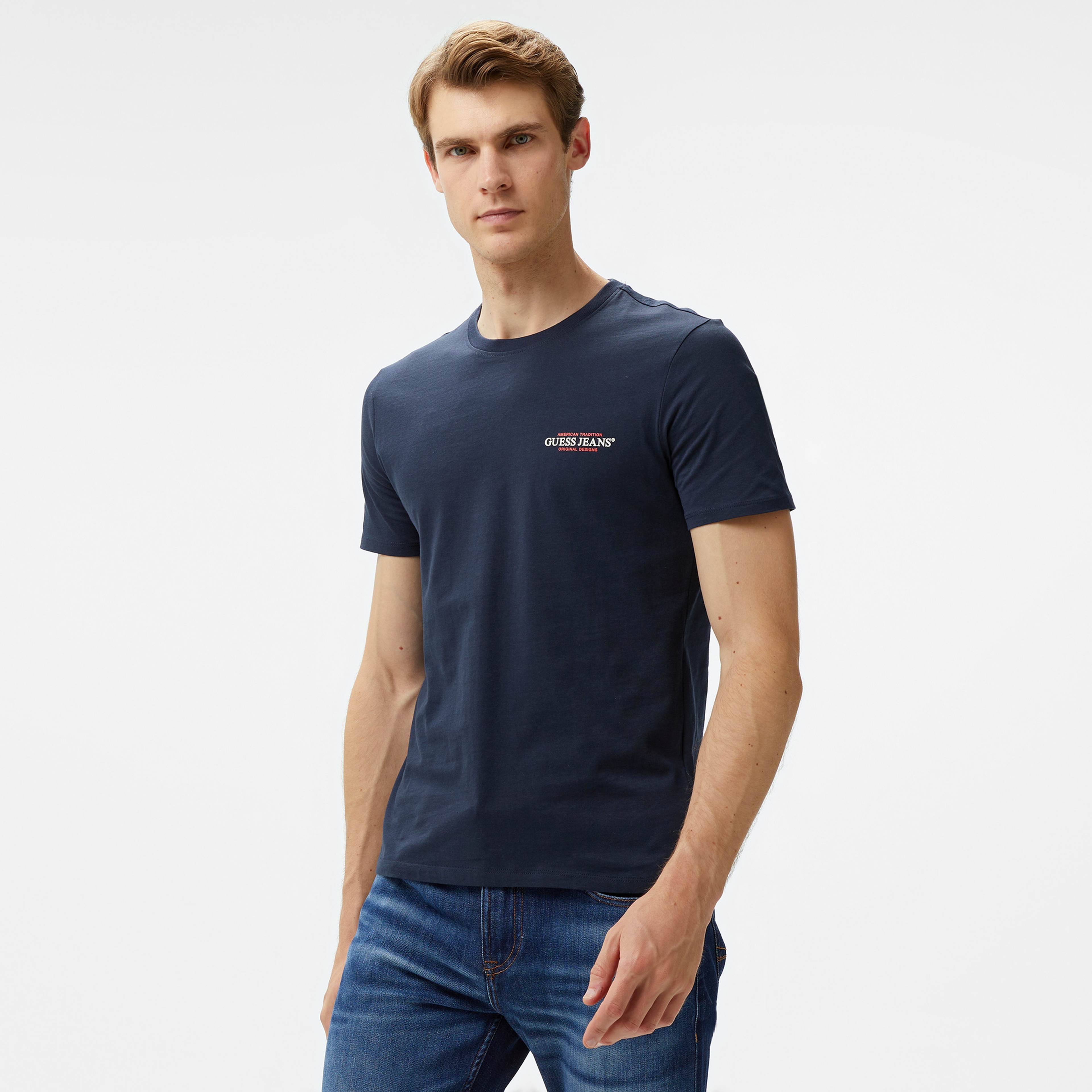 Guess Slim America Organic Cotton 160Gsm Erkek Lacivert T-Shirt