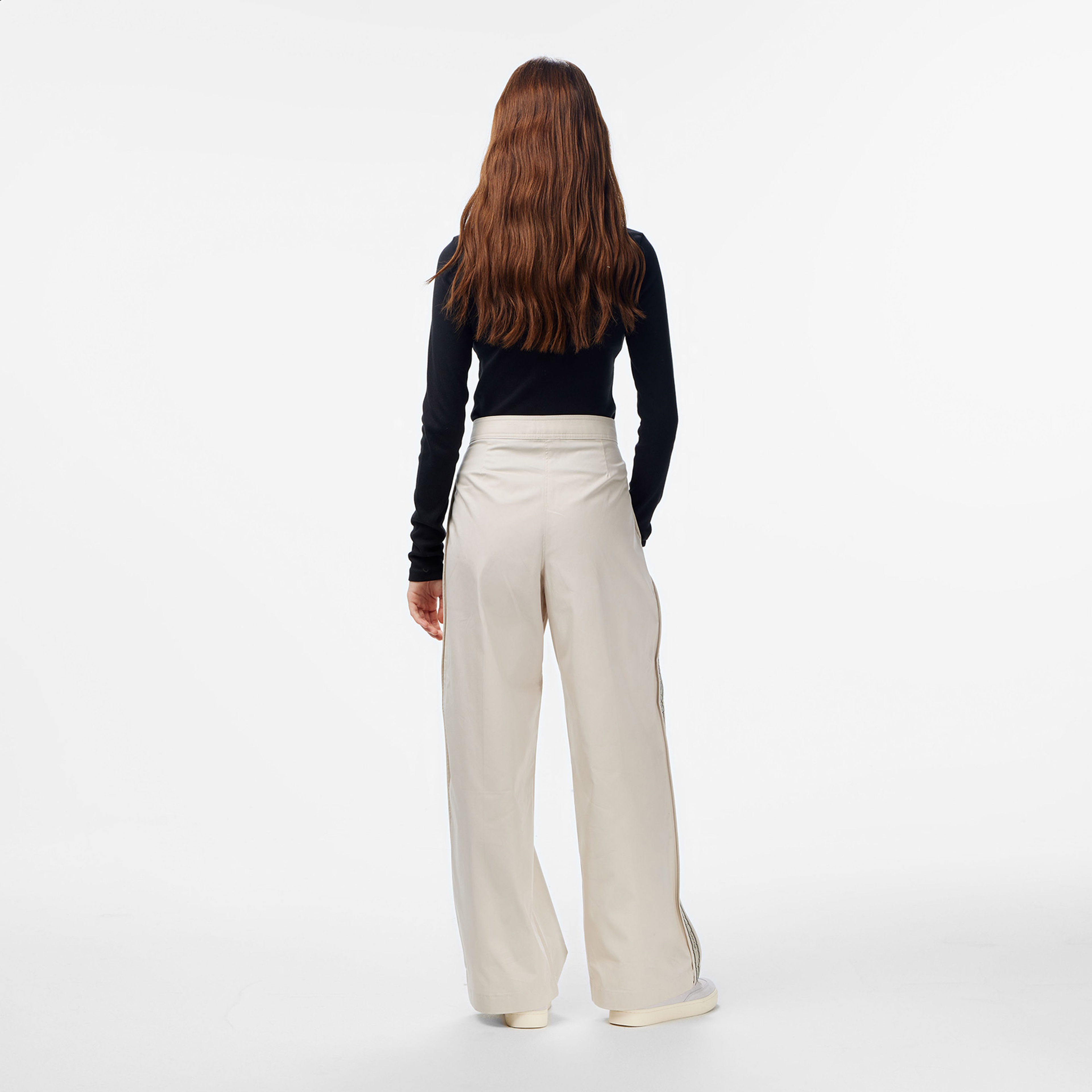 Calvin Klein Cotton Twill Logo Stripe Kadın Beyaz Pantolon