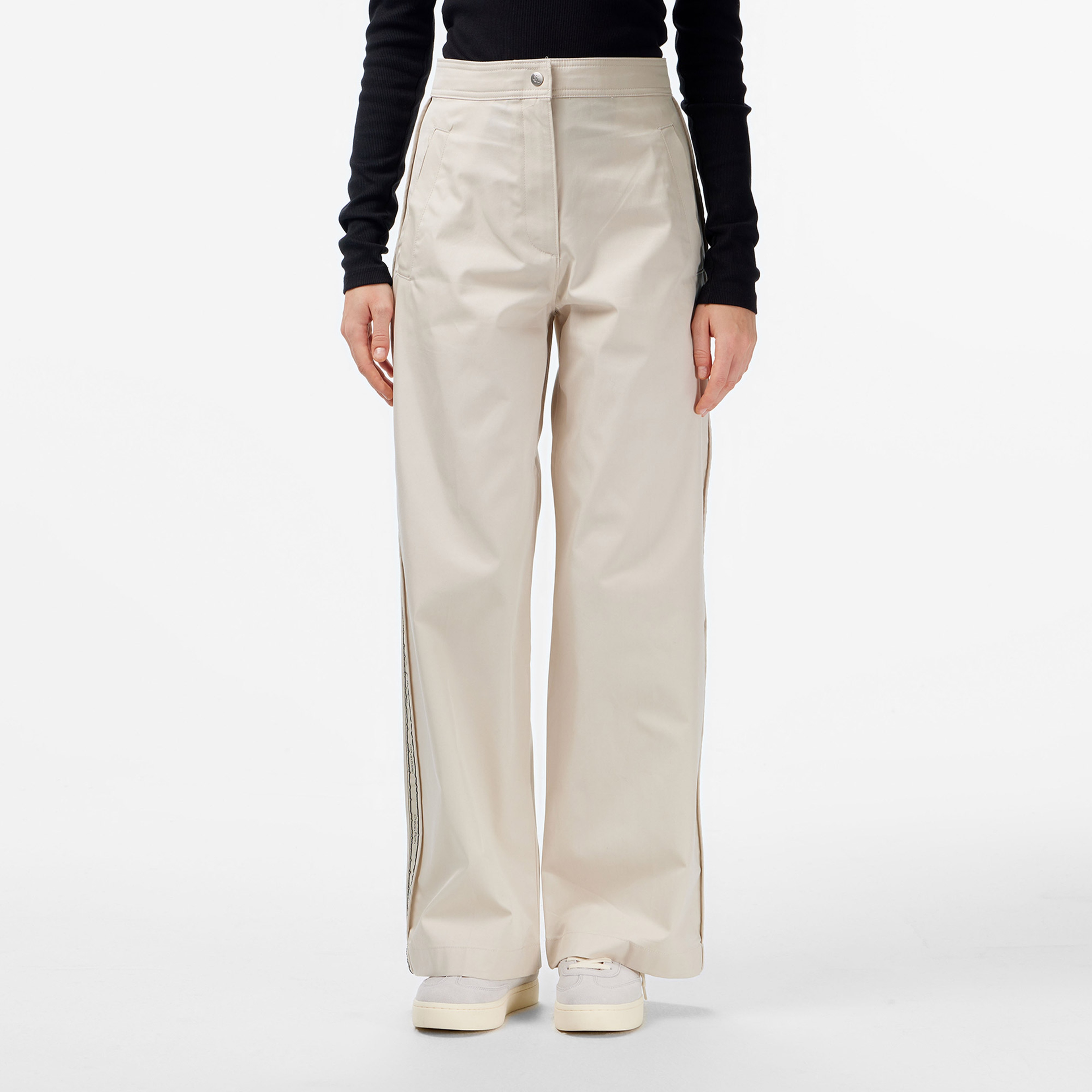 Calvin Klein Cotton Twill Logo Stripe Kadın Beyaz Pantolon