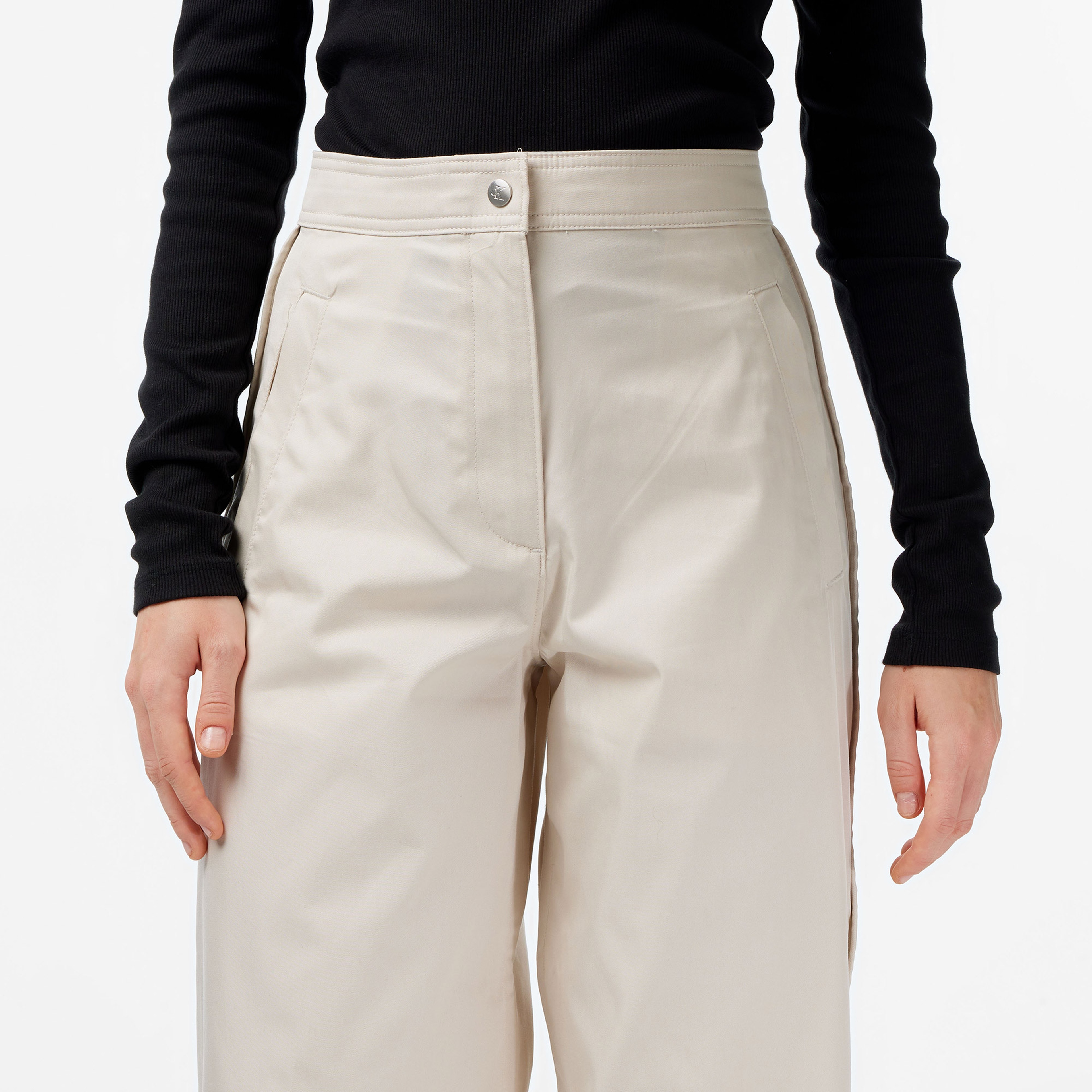 Calvin Klein Cotton Twill Logo Stripe Kadın Beyaz Pantolon